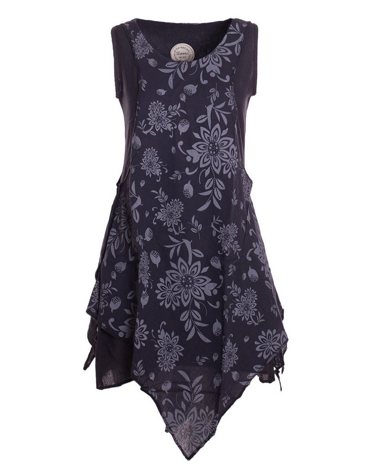 Vishes Zipfelkleid Strandkleid Damen Lagenlook Zipfel Blumenprint Baumwolle Alternative Mode, Boho, Hippie, Ethno, Festival