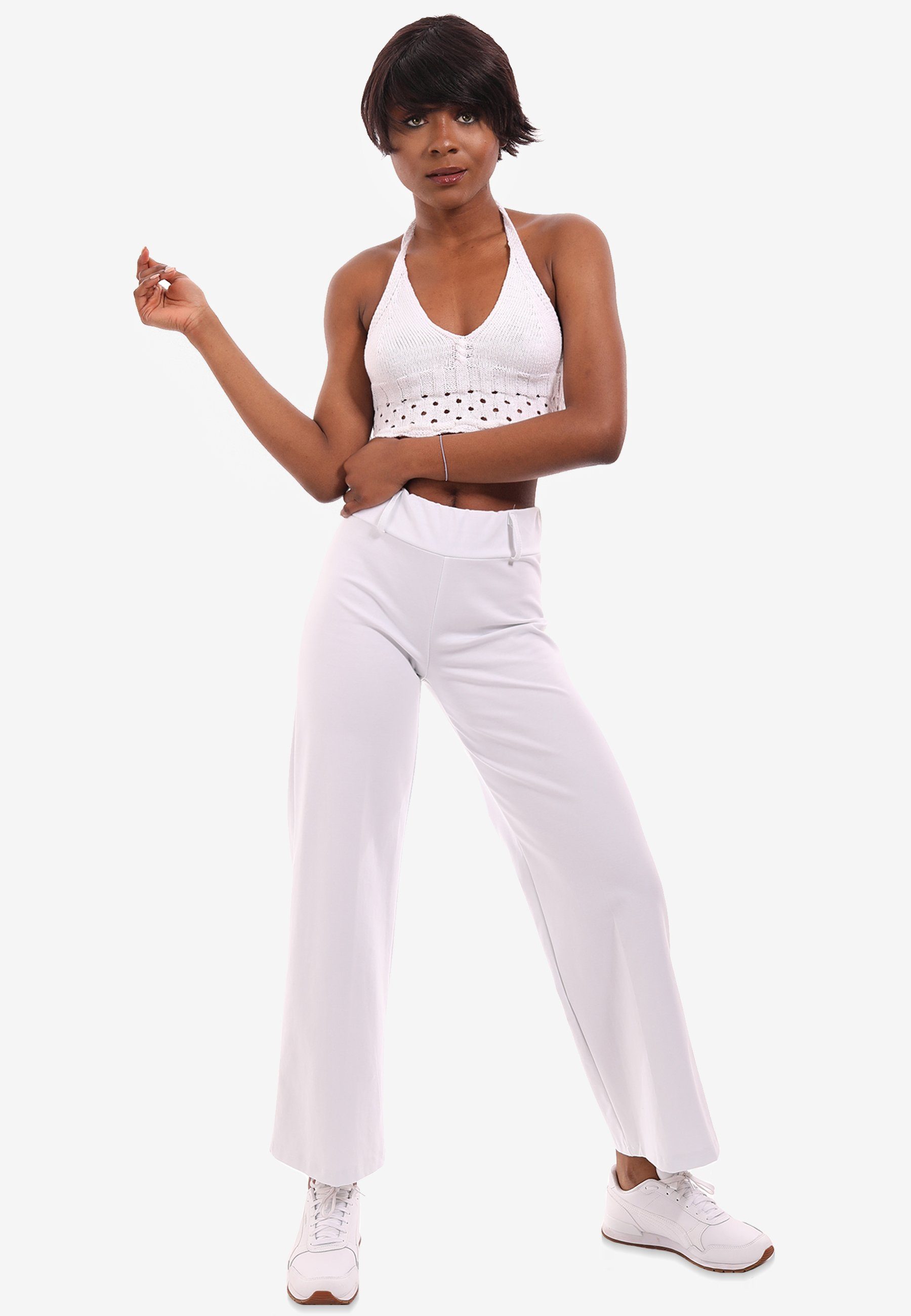 YC Fashion & Style Jerseyhose Jerseyhose mit weitem Bein mit elastischem Bund weiß