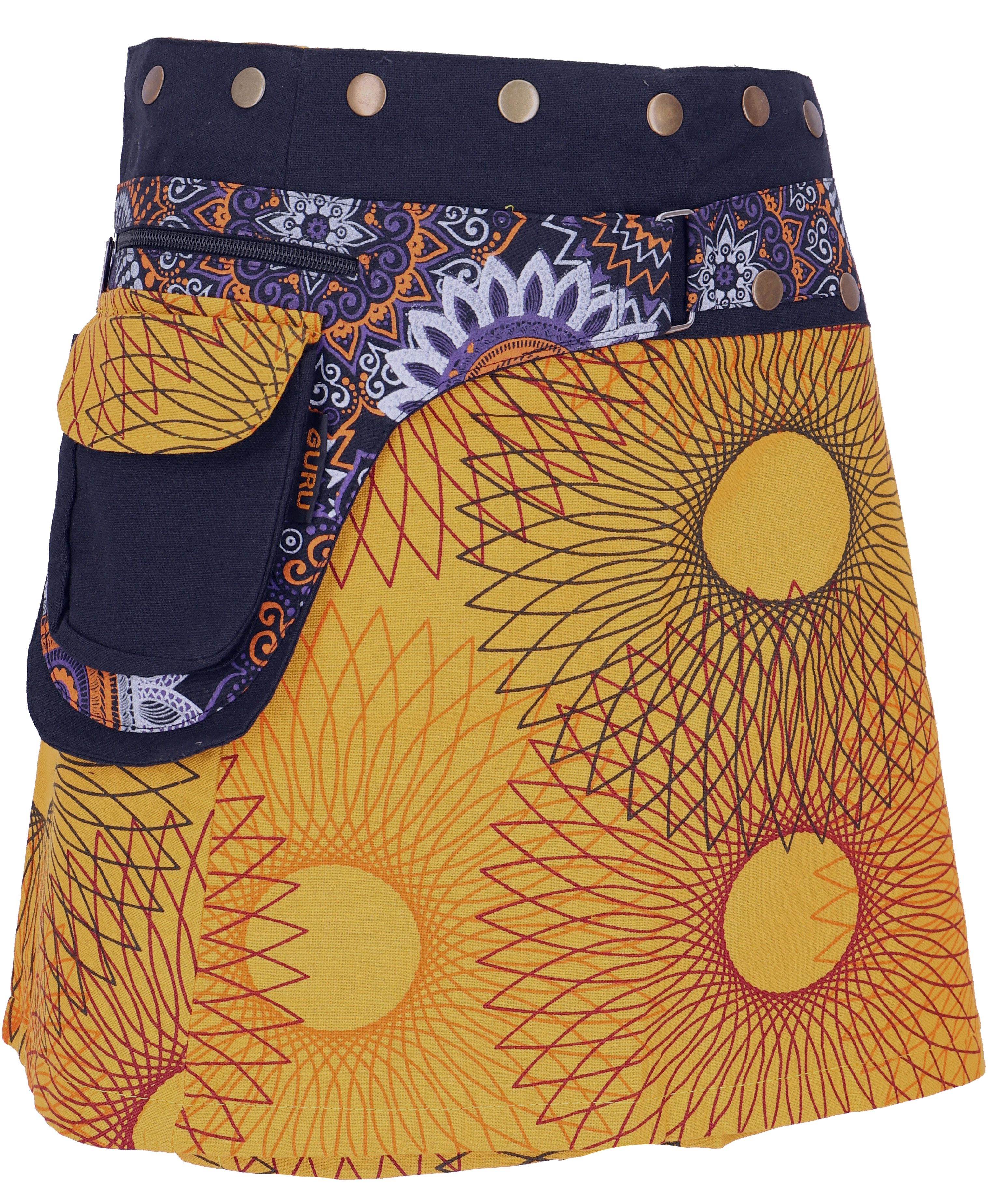 Guru-Shop Minirock Wickelrock, kurzer Fusion Mandala Goa Rock,.. alternative Bekleidung