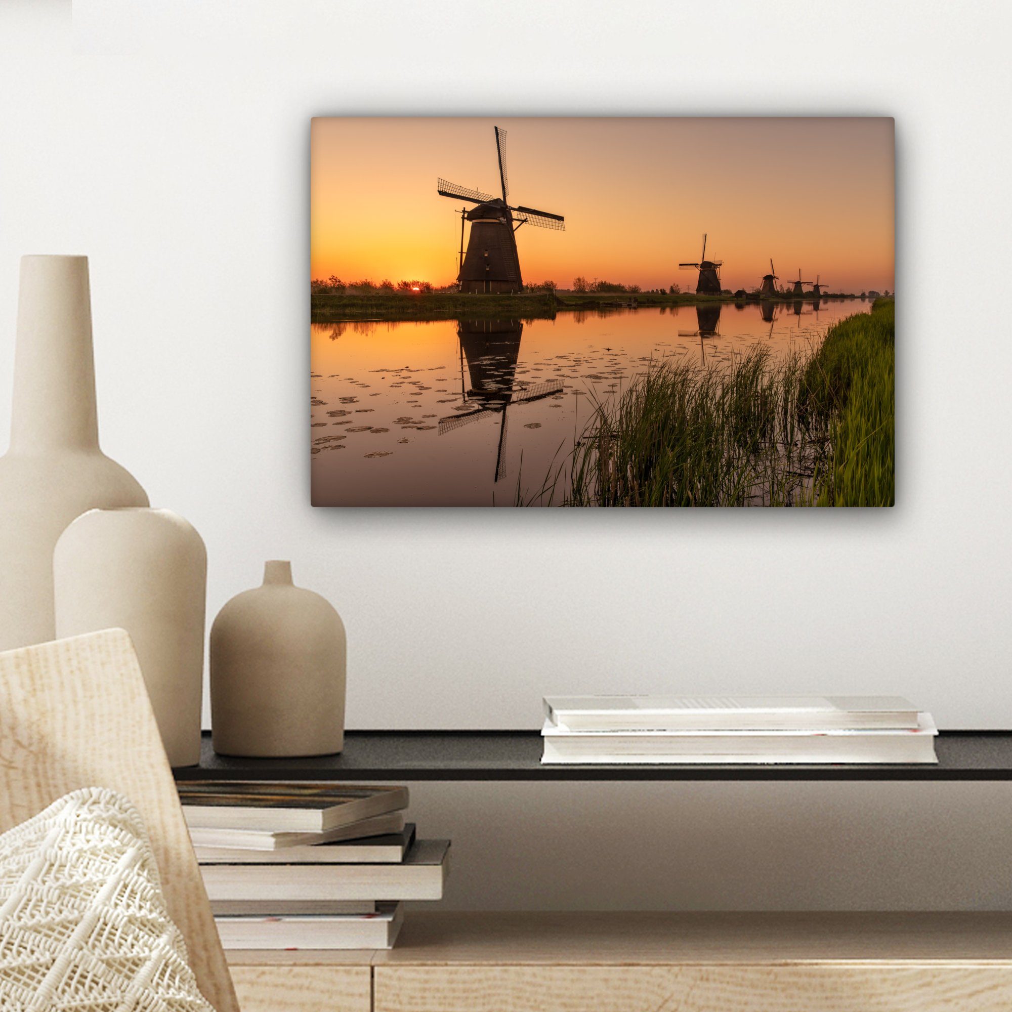 Horizont - Wandbild Wanddeko, Leinwandbild 30x20 cm OneMillionCanvasses® Mühle - (1 St), Leinwandbilder, Holland, Aufhängefertig,