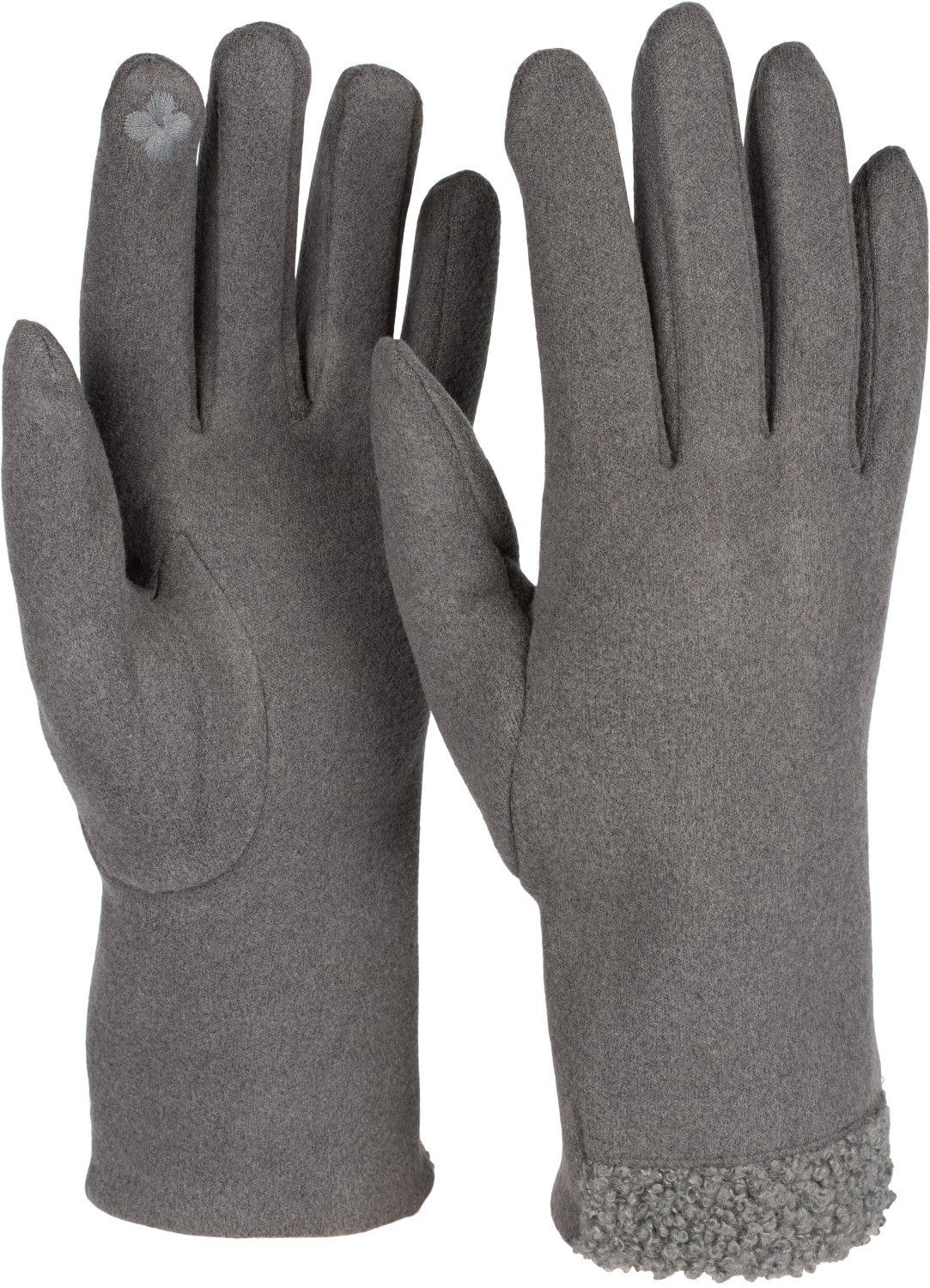 styleBREAKER Fleecehandschuhe Touchscreen Handschuhe Teddyfell Dunkelgrau