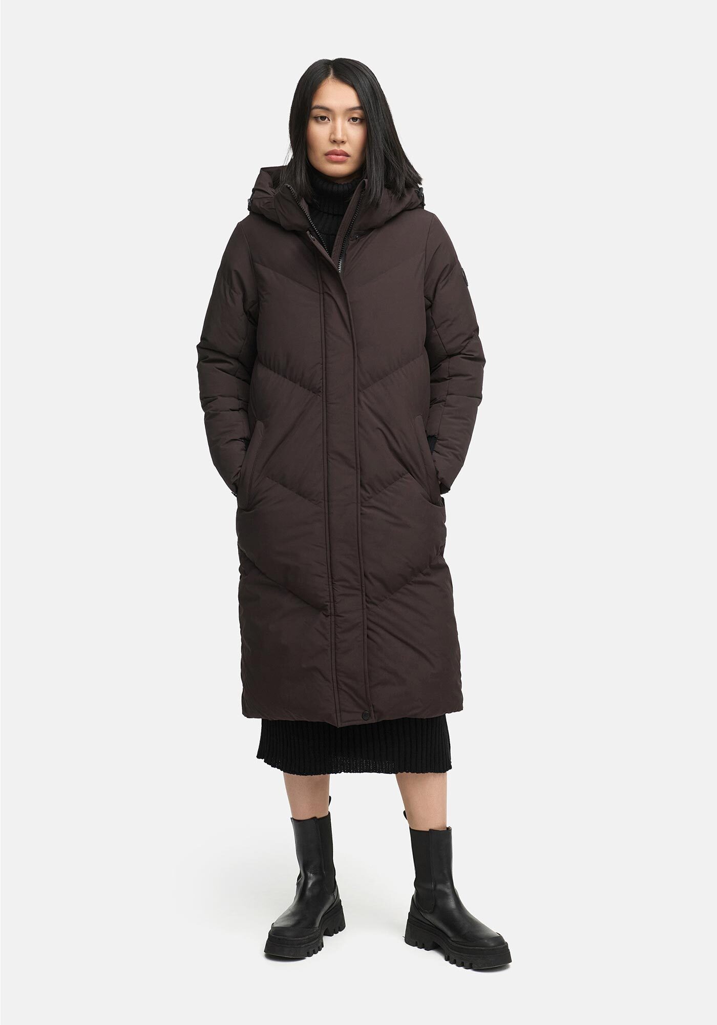 Marikoo Winterjacke Teonaa langer Winter Mantel gesteppt
