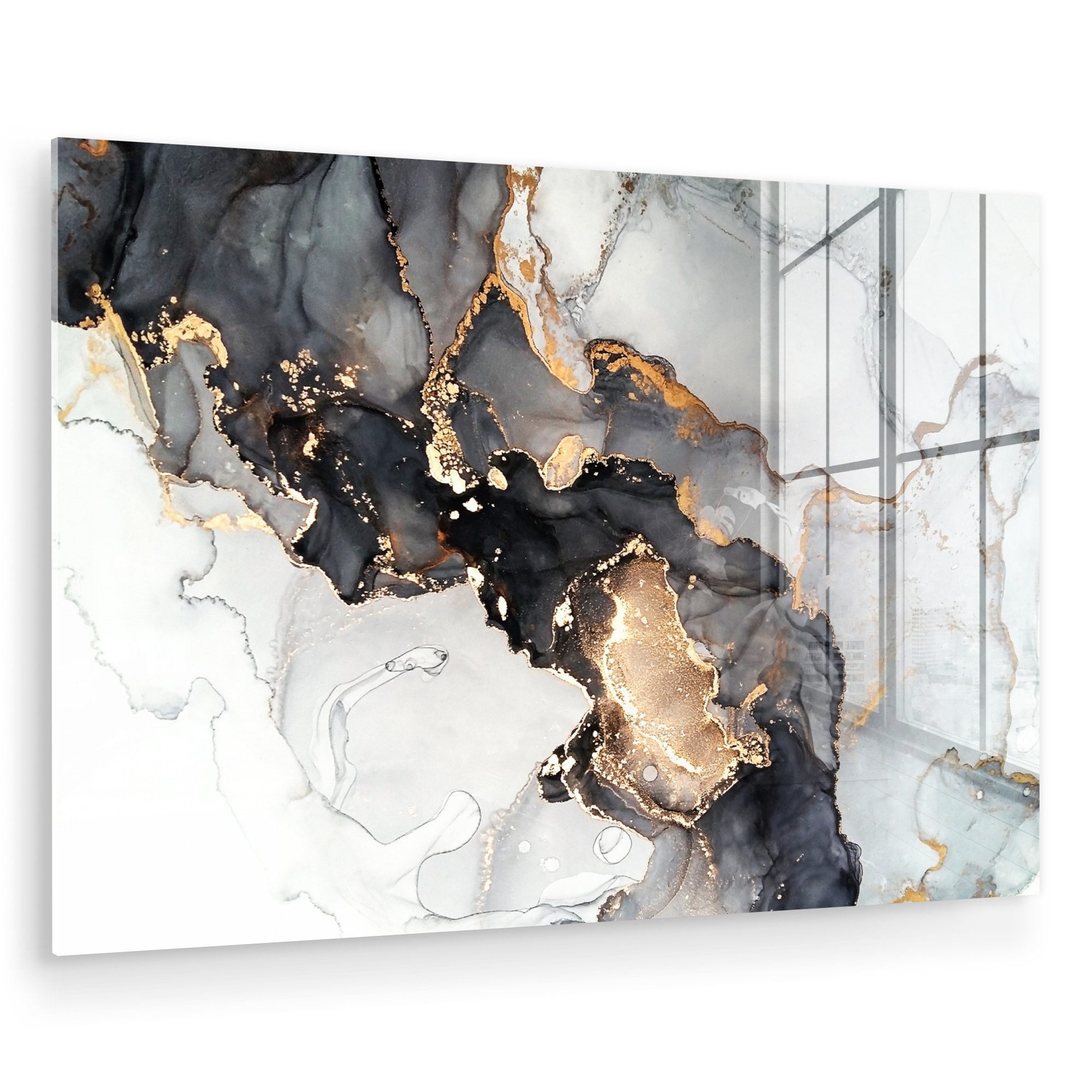 MuchoWow Acrylglasbild Marmor - Schwarz - Weiß - Gold - Luxus - Abstrakt, I günstig online kaufen