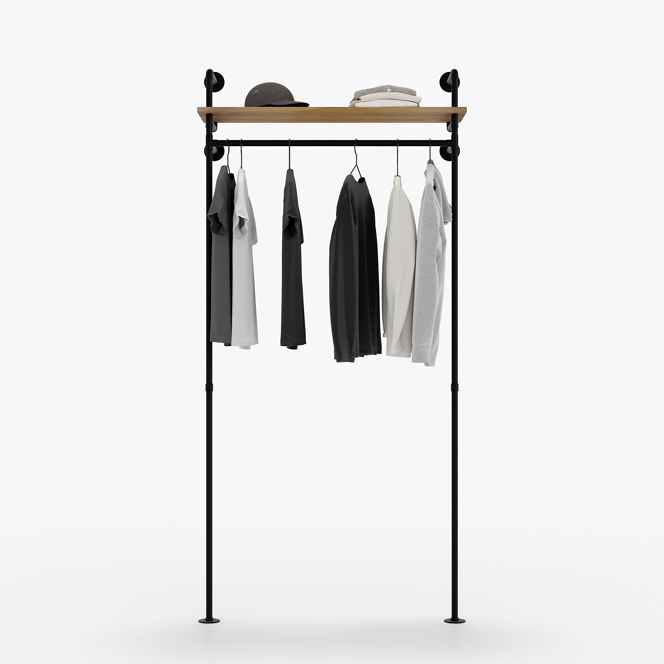 pamo. design Garderobenständer HEDDA, (Mit Regalbrett aus Eichenholz),  Offene Garderobe mit Hutablage zur Wandmontage, aus Wasserrohren