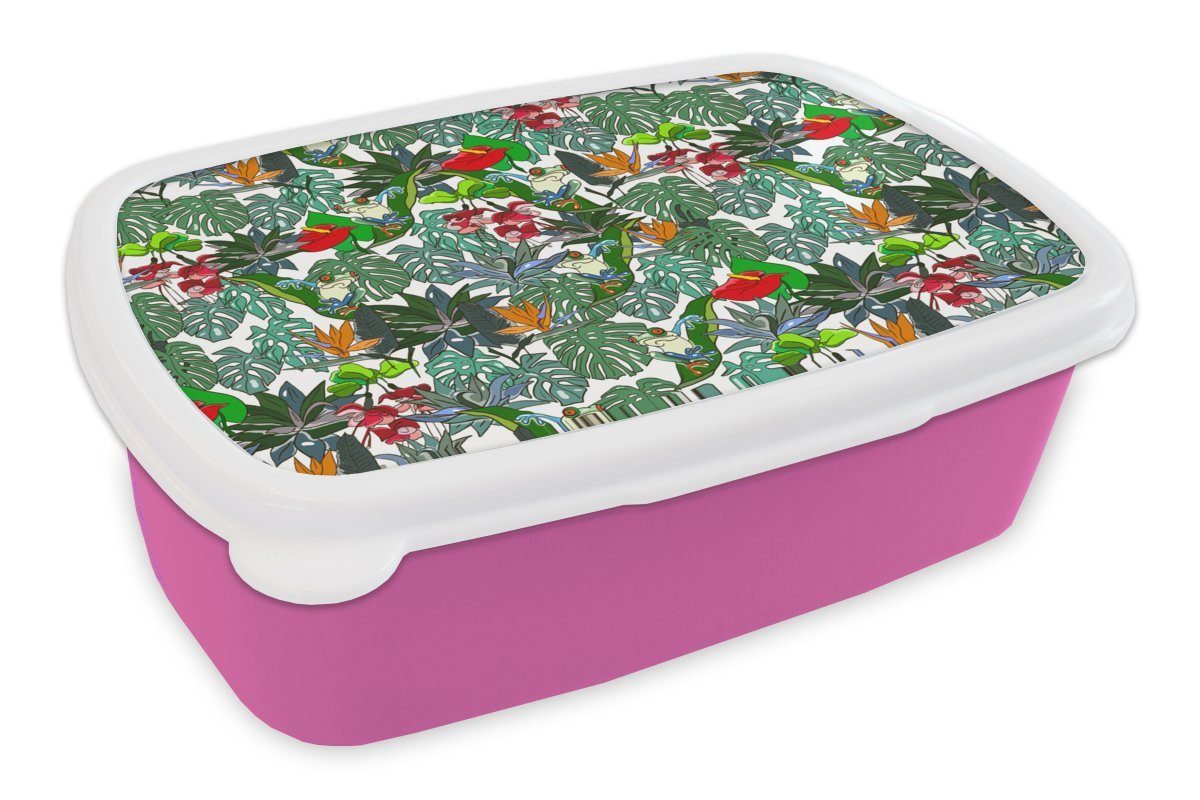 MuchoWow Lunchbox Muster - Pflanzen für (2-tlg), Kunststoff, Brotdose - Kunststoff Dschungel, Erwachsene, rosa Mädchen, Snackbox, Kinder, Brotbox