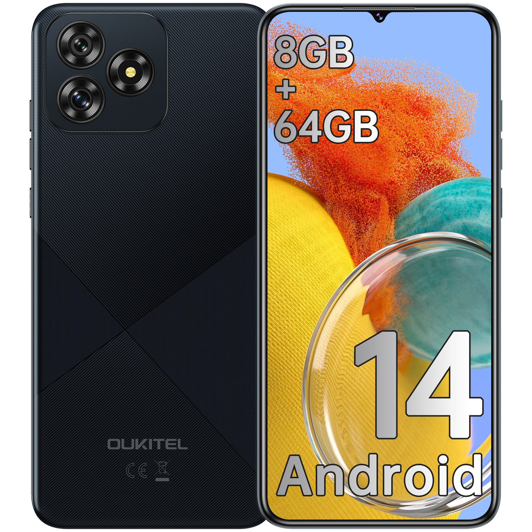 OUKITEL C53 8GB RAM + 64GB ROM/1TB TF, 4G Smartphone (16,7 cm/6.6 Zoll, 64 GB Speicherplatz, 13 MP Kamera, 6.6" HD+ Display, 4300mAh, Android 14, 4G-Dual-SIM, GPS)