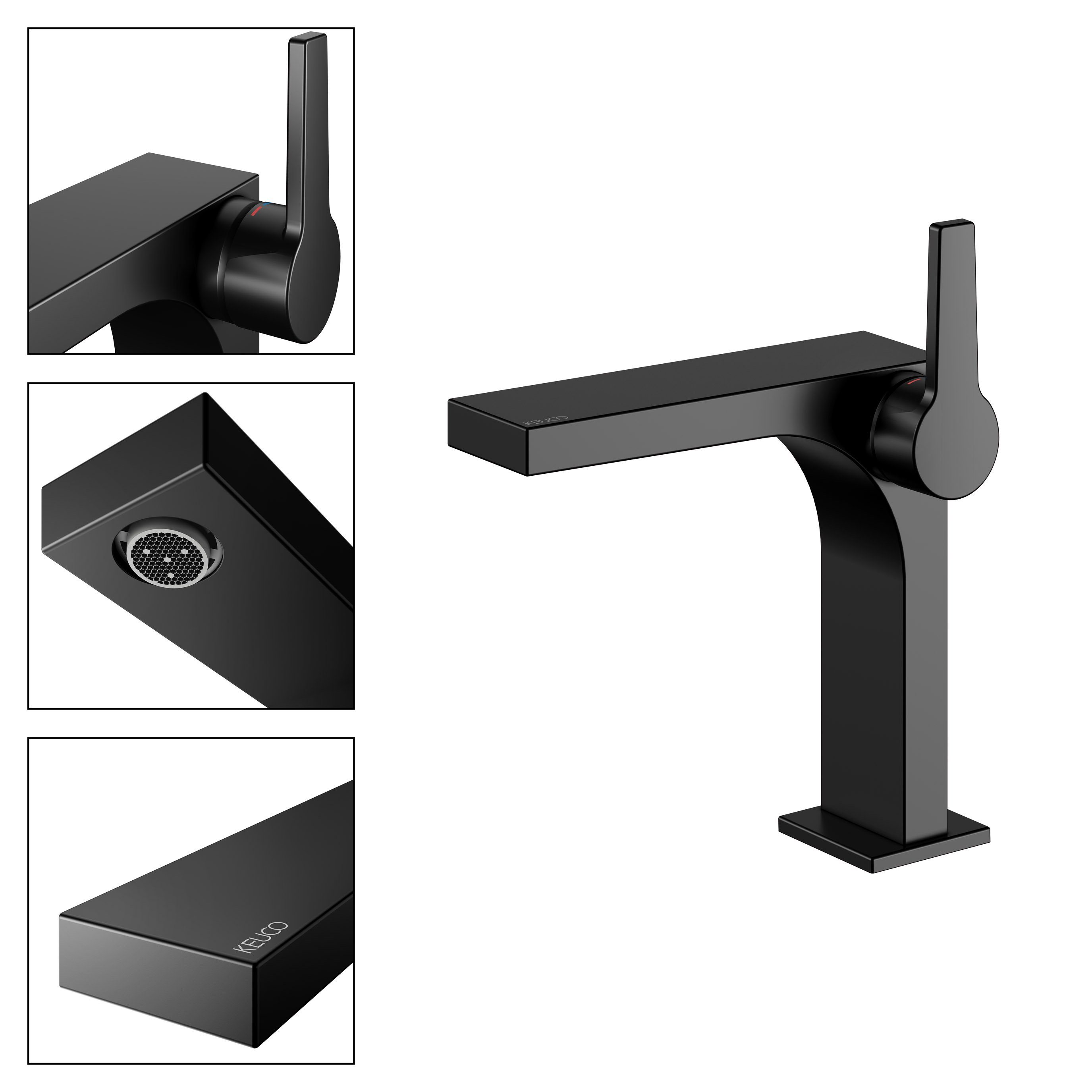 Keuco Waschtischarmatur Edition 11 ohne Zugstange und Ablaufgarnitur schwarz matt, Auslaufhöhe: 14,3 cm, Ausladung: 13,6 cm, Einlochmontage