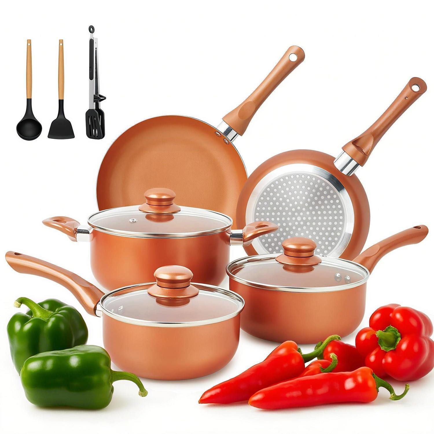 LuxusKollektion Topf-Set Kochgeschirr-Set Kupfer 11-teilig