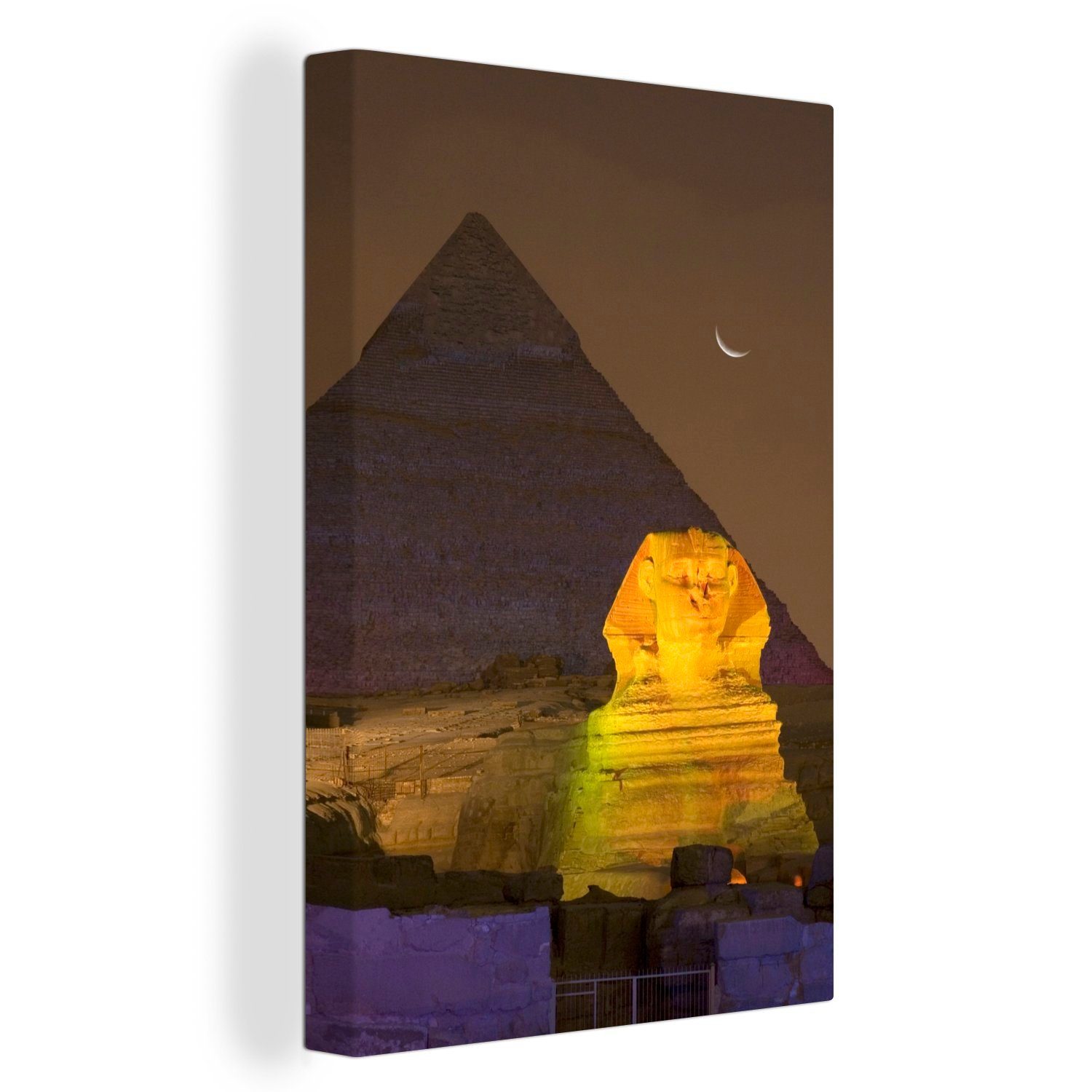 OneMillionCanvasses® Leinwandbild Kleiner Mond an der Sphinx von Gizeh bei Nacht in Ägypten, (1 St), Leinwandbild fertig bespannt inkl. Zackenaufhänger, Gemälde, 20x30 cm | Leinwandbilder
