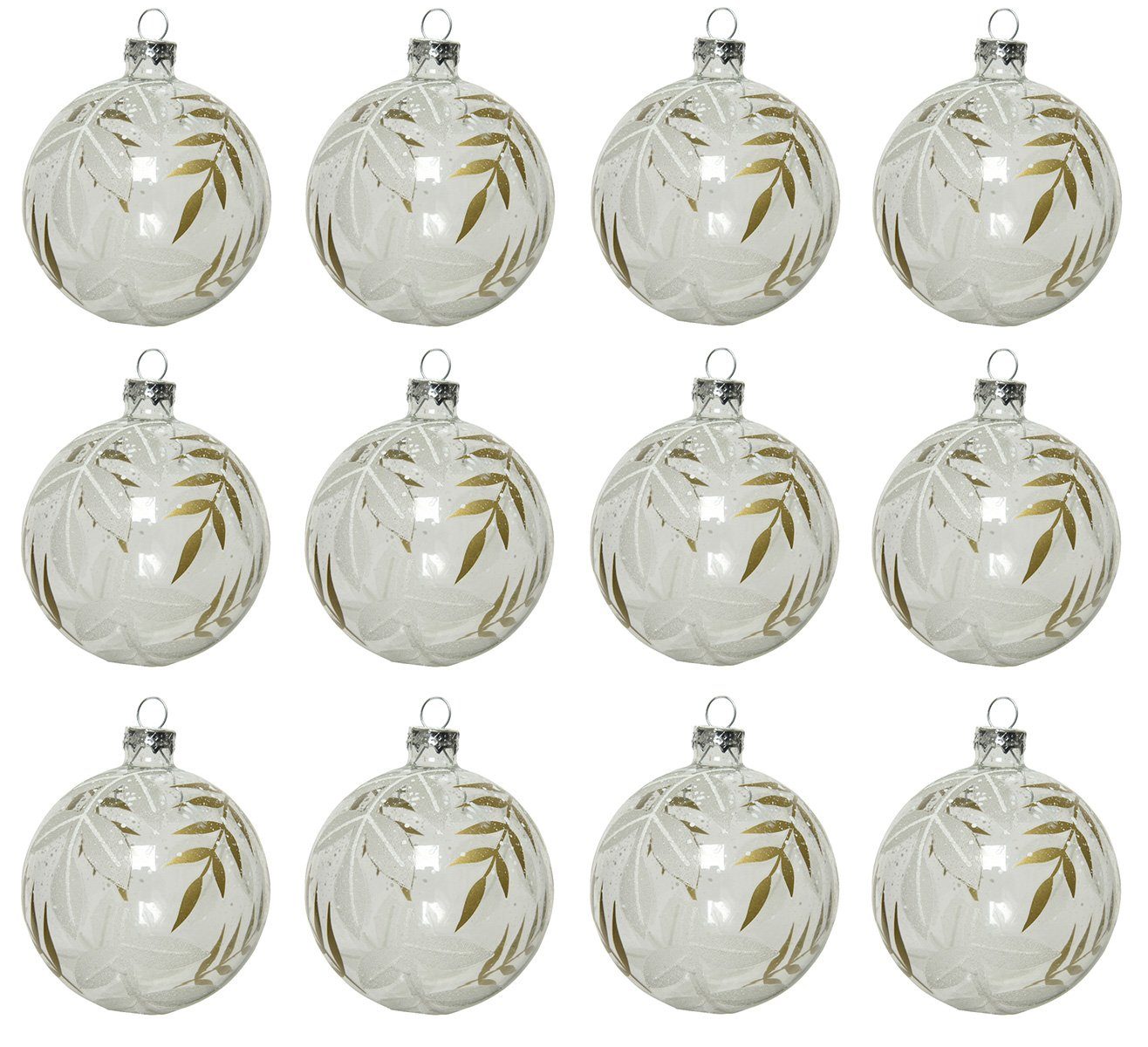 Decoris season decorations Weihnachtsbaumkugel, Weihnachtskugeln Glas 8cm mit Blätter Muster 12er Set Klar transparent