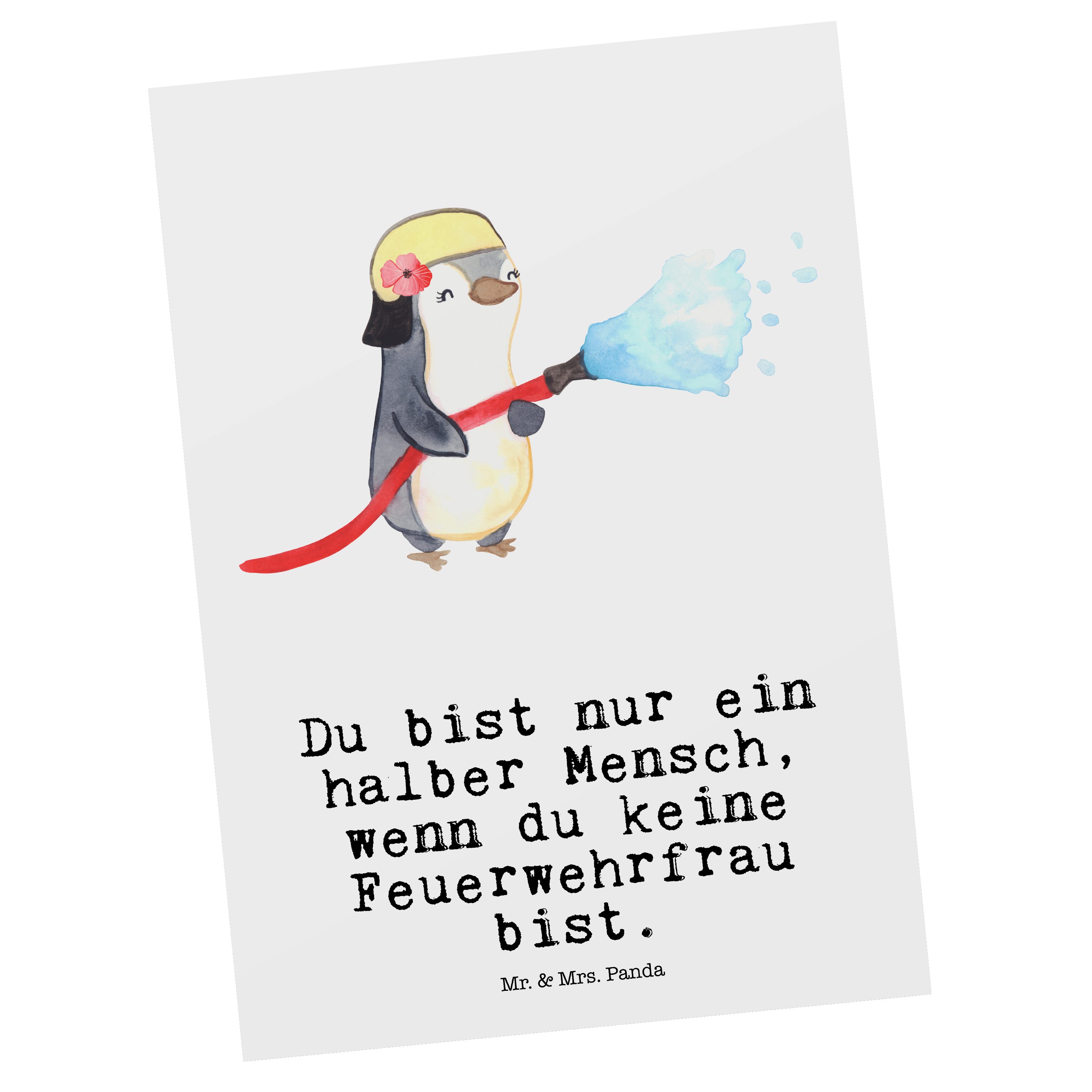 Mr. & Mrs. Panda Postkarte Feuerwehrfrau mit Herz - Weiß - Geschenk, Einladungskarte, Kollege, E