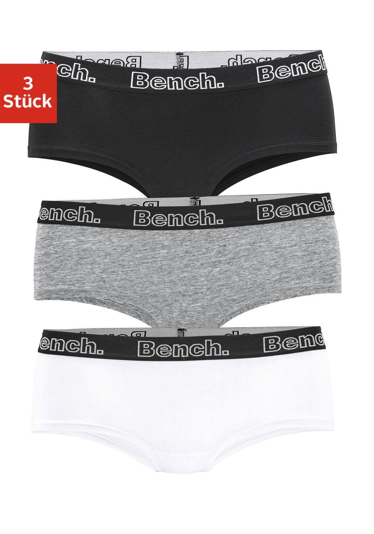 Panty mit schwarzem / Logo grau-meliert Bench. weiß / Webbund schwarz 3-St) (Packung,