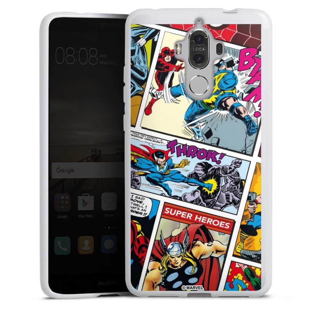 DeinDesign Handyhülle Marvel Retro Comic Blue, Huawei Mate 9 Silikon Hülle Bumper Case Handy Schutzhülle