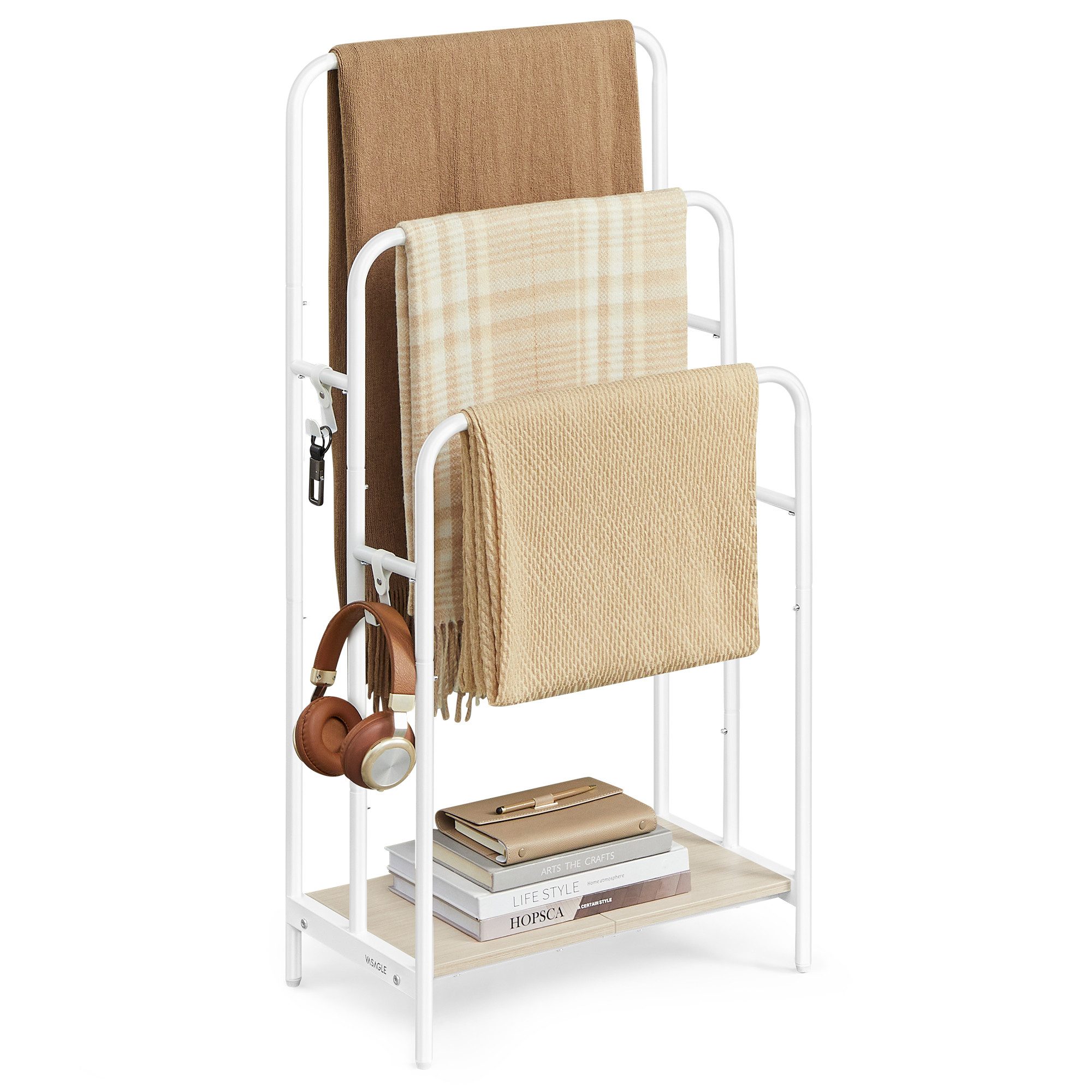 VASAGLE Handtuchleiter Handtuchhalter Handtuchständer, 3 Stangen, 2 Haken günstig online kaufen