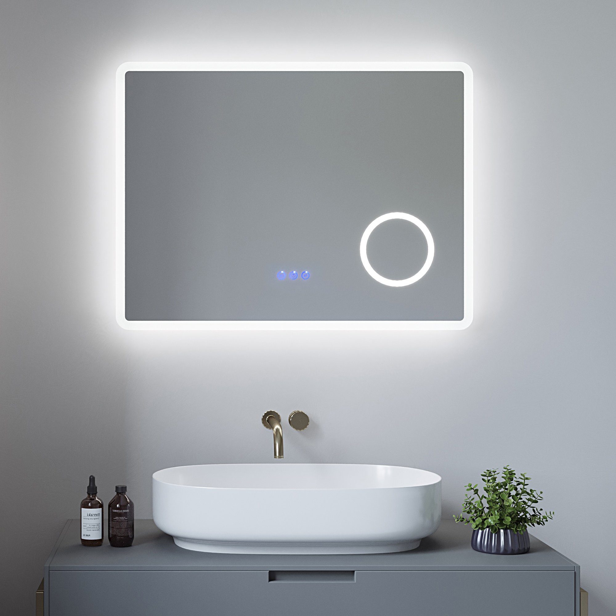 aquabatos badspiegel bad spiegel led 80x60cm touch warmweiß