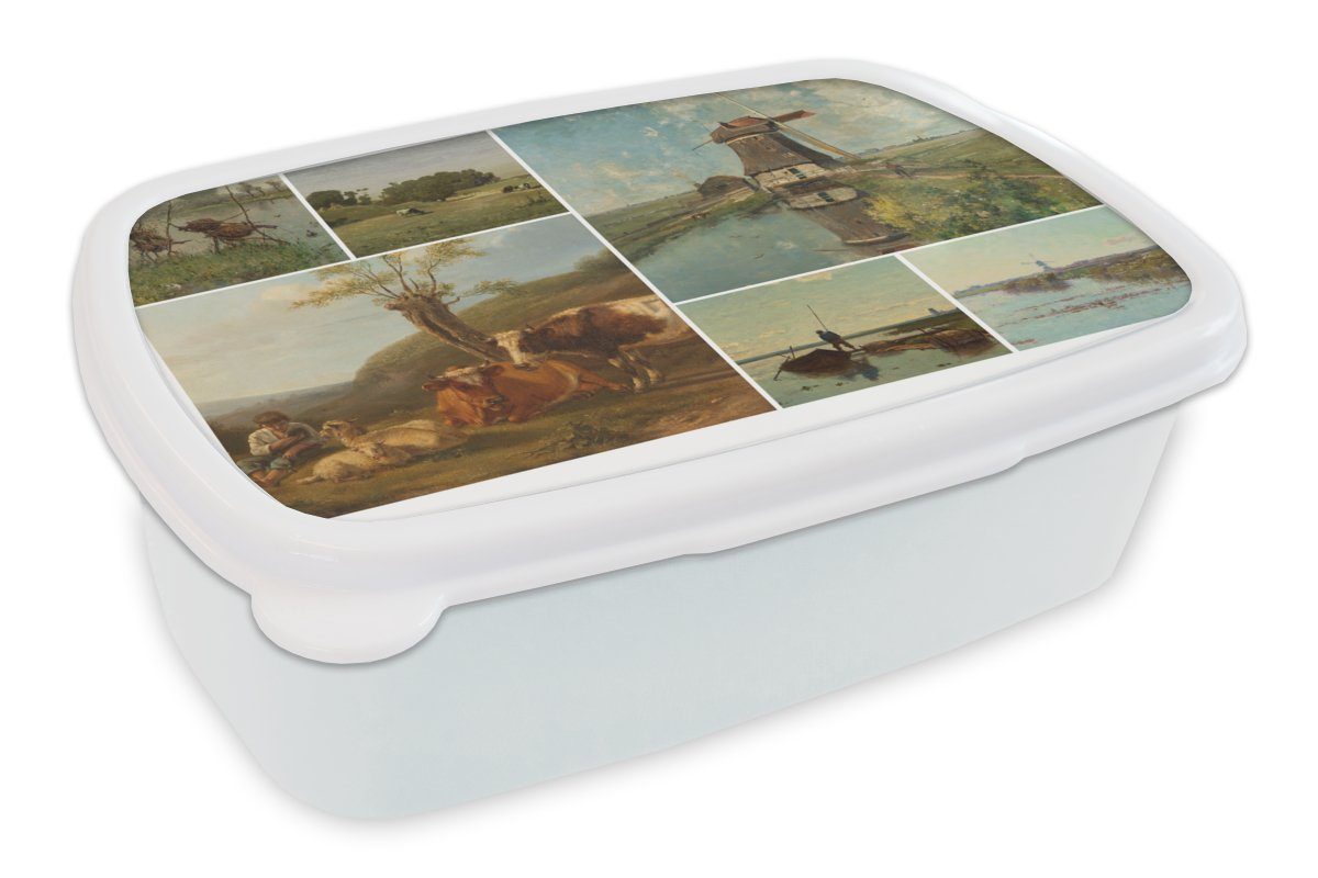 MuchoWow Lunchbox Collage - Niederlande - Kunst, Kunststoff, (2-tlg), Brotbox für Kinder und Erwachsene, Brotdose, für Jungs und Mädchen weiß