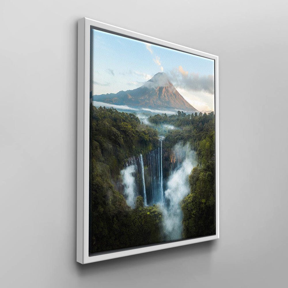 Rahmen Modernes Wandbild mit von weißer Leinwandbild, DOTCOMCANVAS® Landschaft Wasserfall
