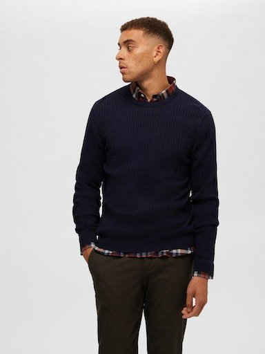 SELECTED HOMME Rundhalspullover SLHBERG CABLE CREW NECK NOOS