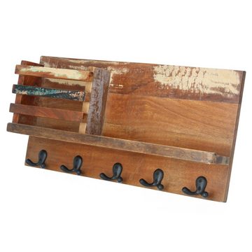 Garderobenleiste Hakenpanel mit Brieffach 56x28x10 cm Schlüsselboard Fundholz (1 St)