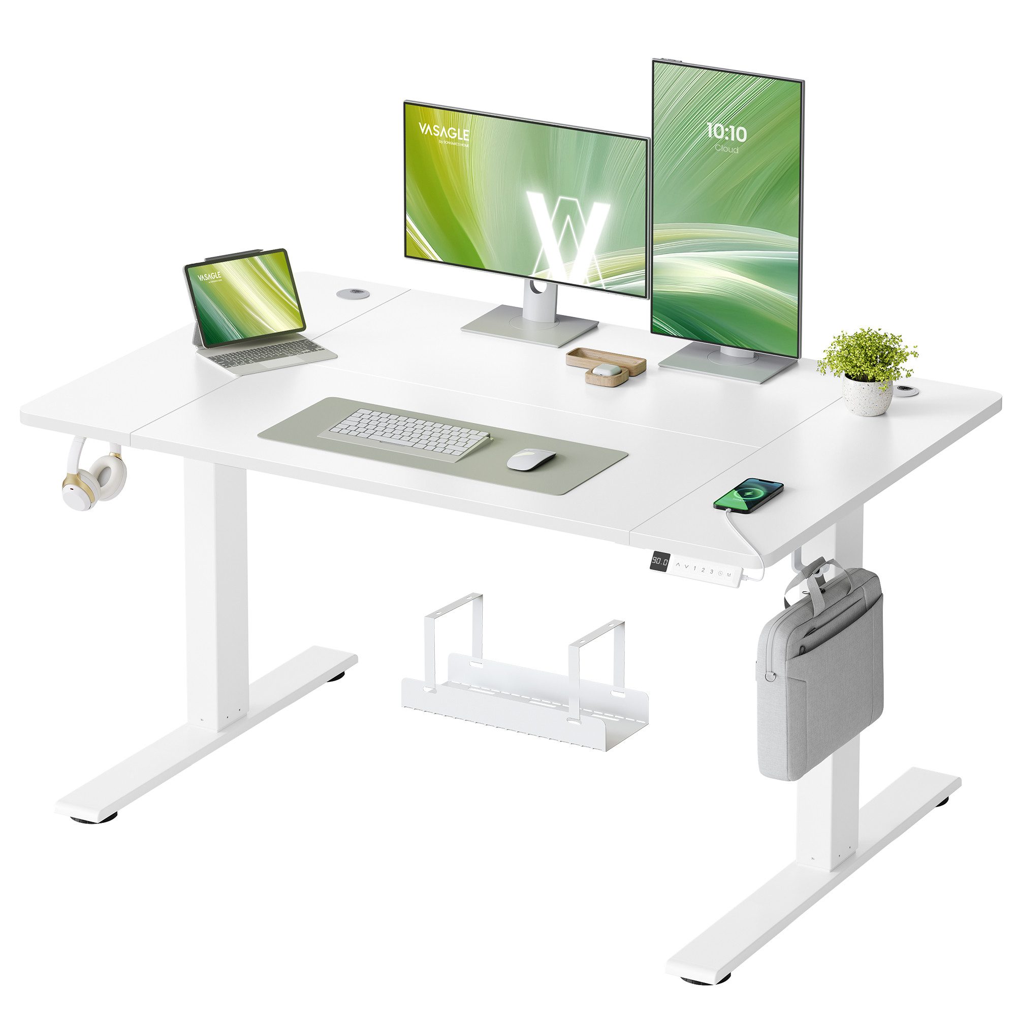VASAGLE Schreibtisch Höhenverstellbarer, USB-C-Anschluss, Erinnerung bei langem Sitzen, 120 x 80 cm, für Büro, Ablage für Steckdosenleiste, bei langem Sitzen