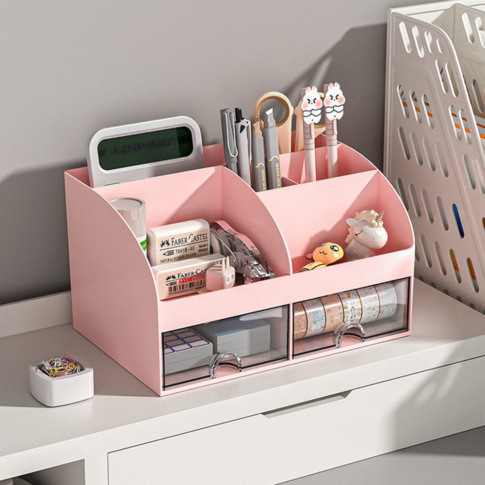 NUODWELL Organizer Schreibtisch Organiser, Plastik Tisch Organiser mit 2 Clear Schubladen