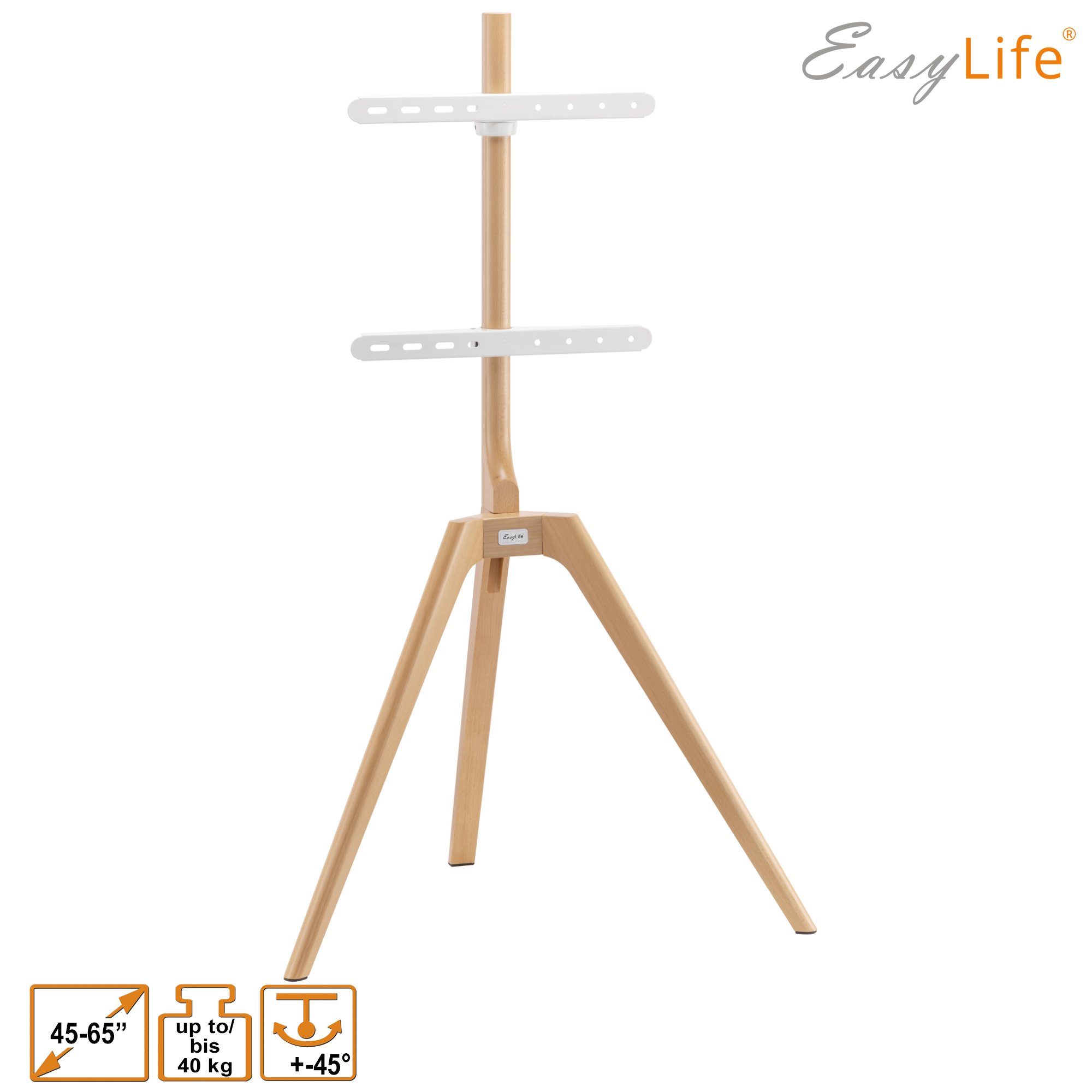EasyLife TV-Ständer STAFFELEI TV-Stativ 45-65", Schwenkbar VESA 400x400 (Weiß/Buche), (bis 65 Zoll) – Bild 2 von 5