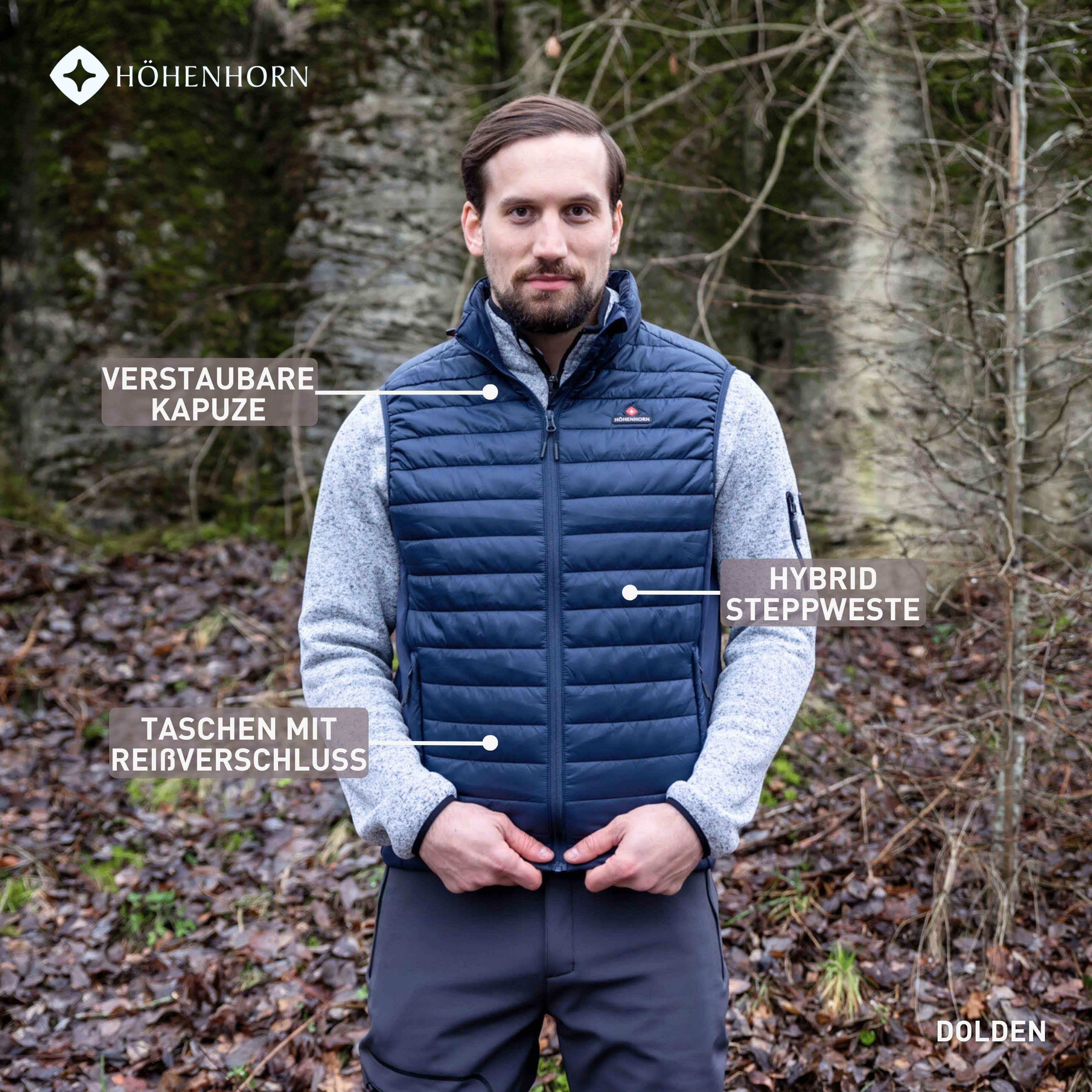 Höhenhorn Steppweste Dolden Herren Weste Hybridjacke für Männer Steppjacke Sportjacke Steppwesten Softshell Kombination