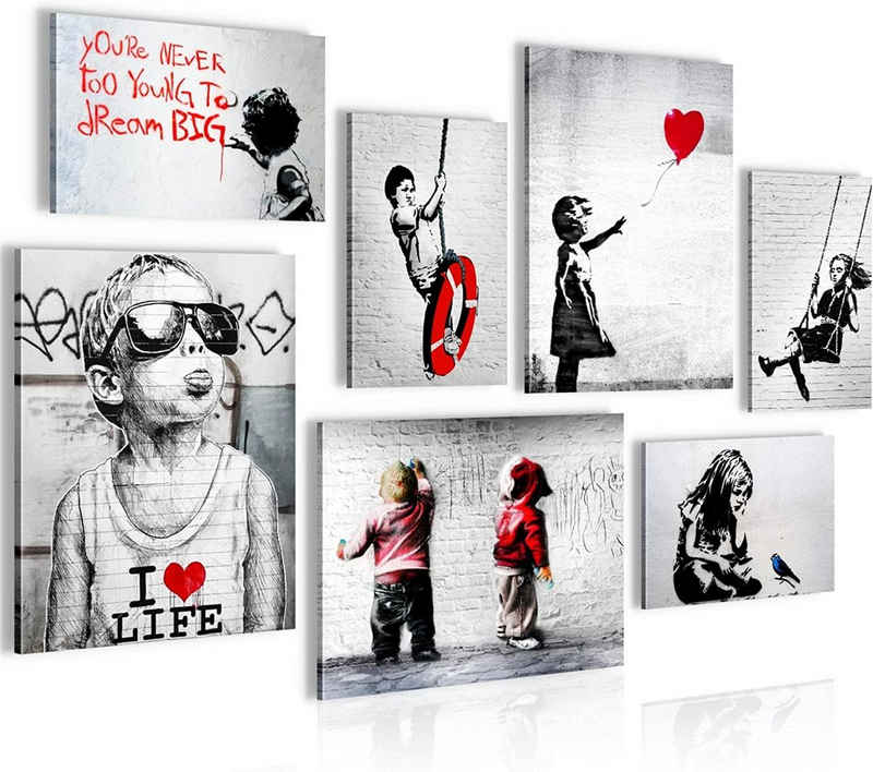 Novart Wandbild »Wandbilder Banksy Collage - KOMPLETT AUFHÄNGFERTIG - Street Art Wohnzimmer Büro- 7 Moderne Mood-Bilder - N003171a«, Collage, 100 x 70 cm