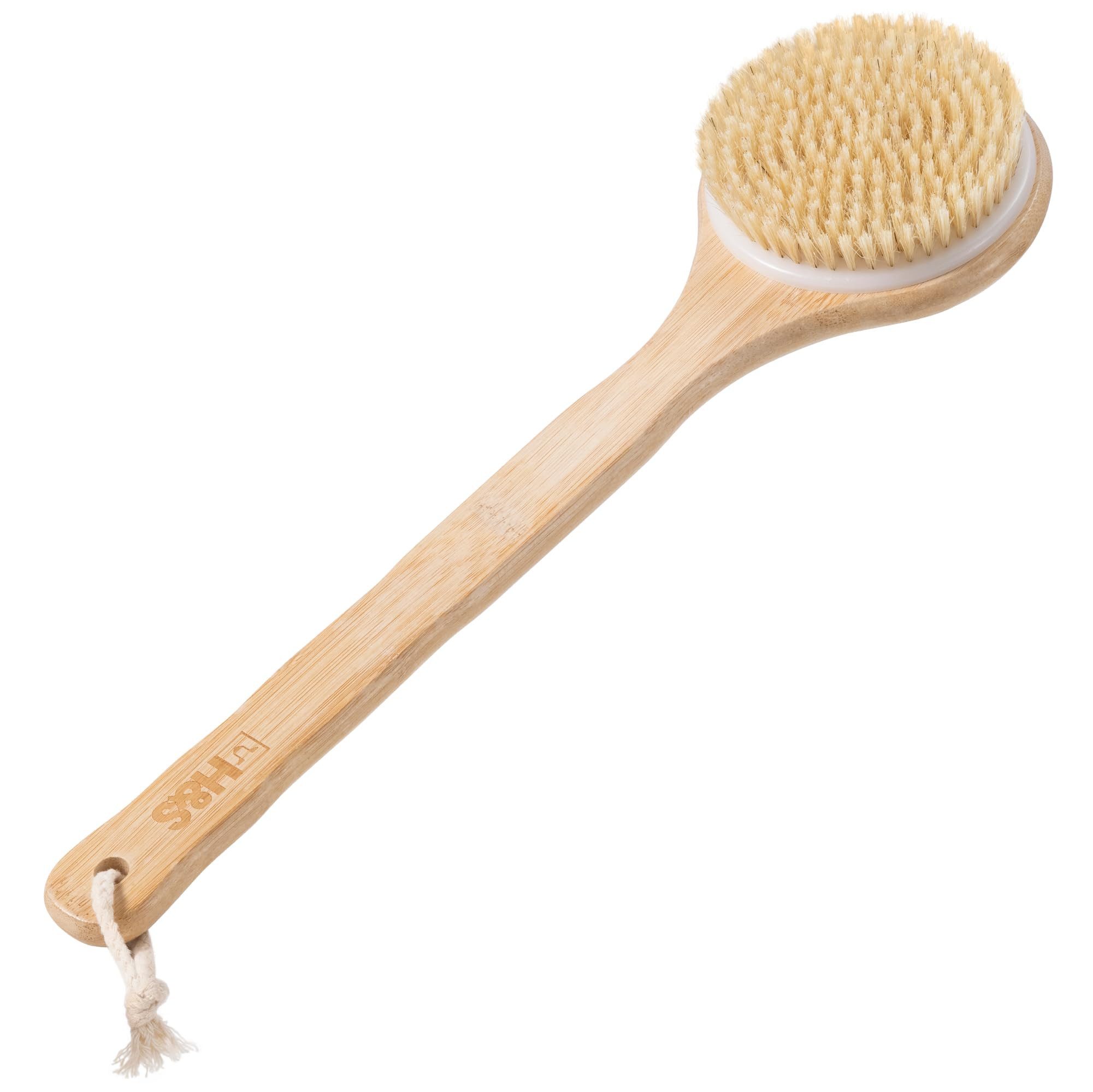 H&S Badebürste Rückenbürste mit Langem Stiel Naturborsten Duschbürste zum Peeling, 1-tlg., Bambus Körperbürste für die Dusche Saunabürste Massagebürste