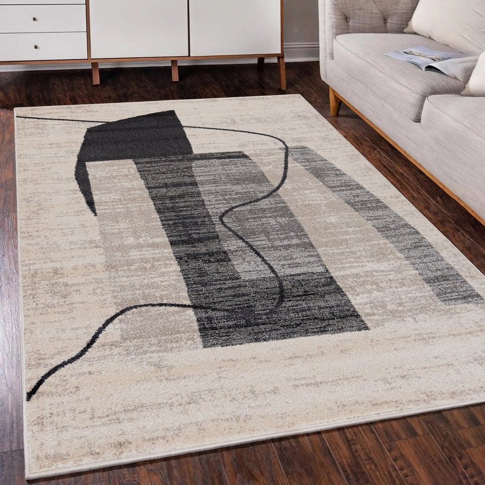 Mazovia Designteppich Modern Teppich Kurzflor Wohnzimmerteppich Japandi Scandi Grau Beige, 80 x 150 cm, Fußbodenheizung, Allergiker geeignet, Farbecht, Pflegeleicht