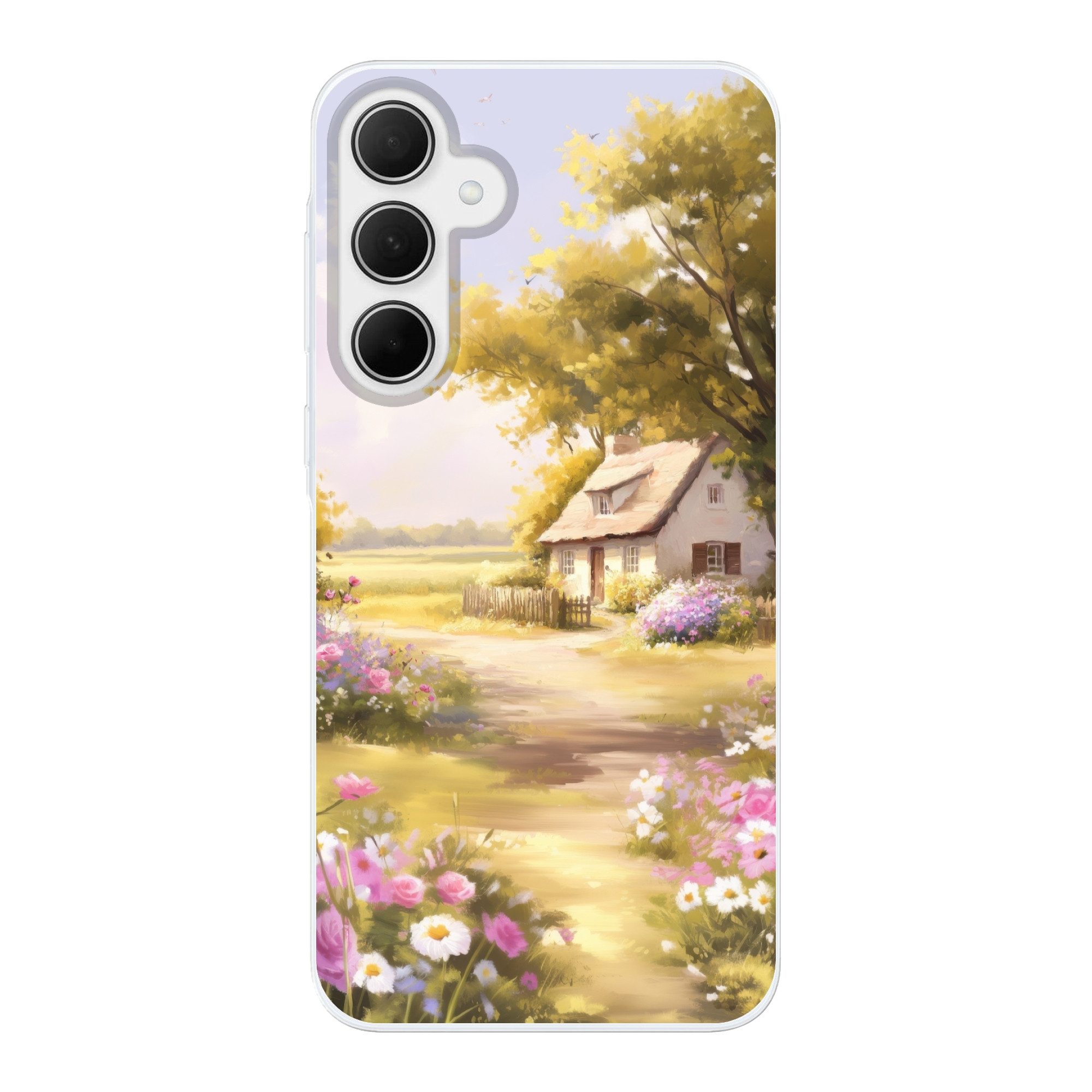 MuchoWow Handyhülle für Samsung Galaxy A35 5G Landhaus - Holz - Blumen, Smartphone-Bumper, Print, Handy Schutzhülle Dünn