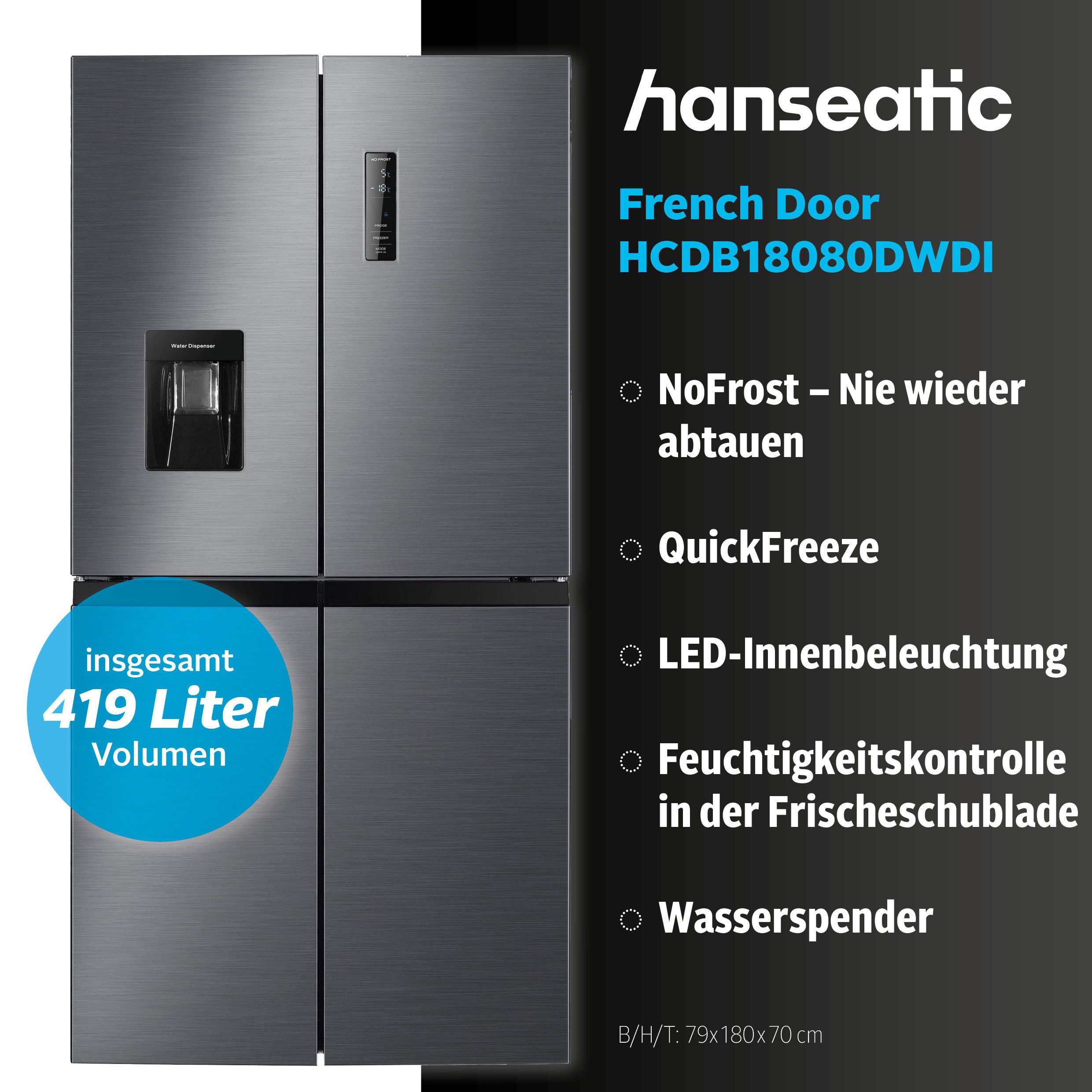 Hanseatic Multi Door HCDB18080DWDI, 180 cm hoch, 79 cm breit, inkl. 3 Jahre Herstellergarantie