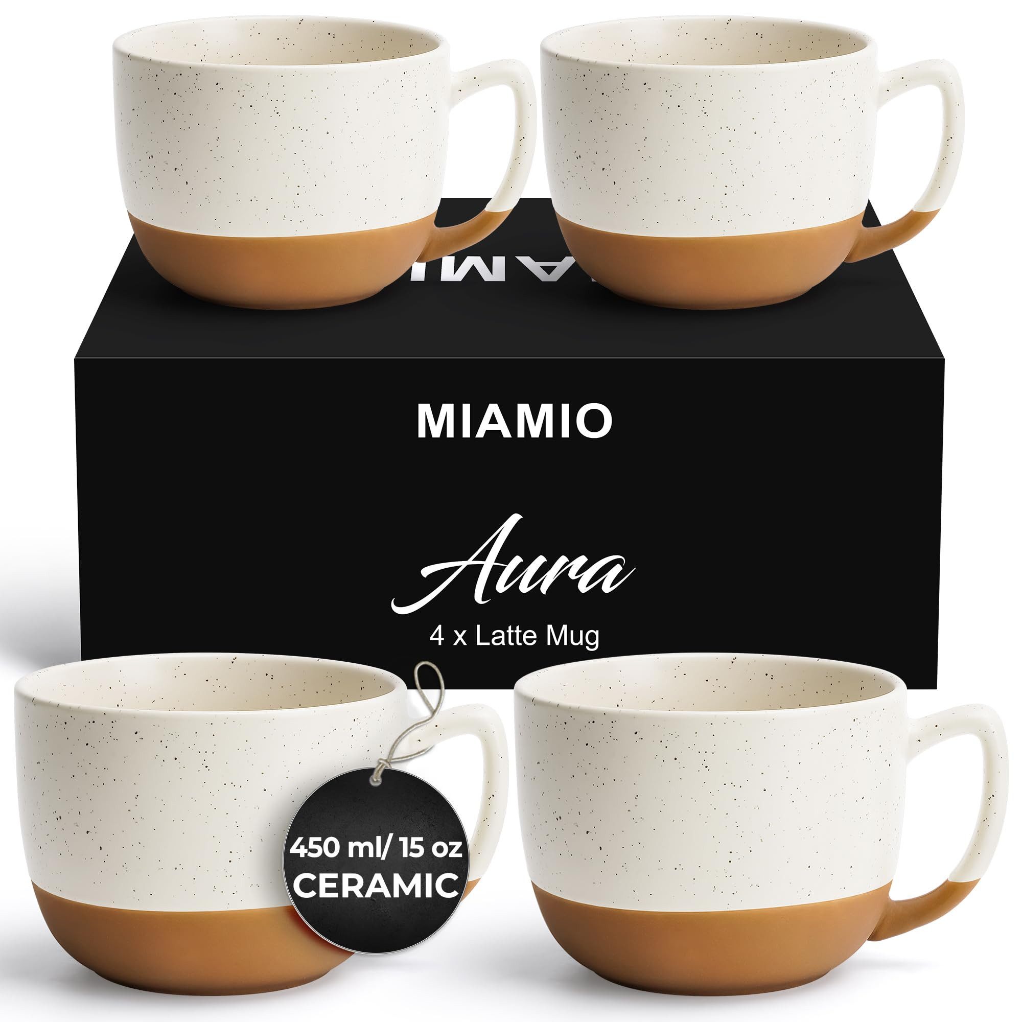 MiaMio Tasse Kaffeetassen Set Aura Kollektion (4 x 450 ml), 4-tlg.