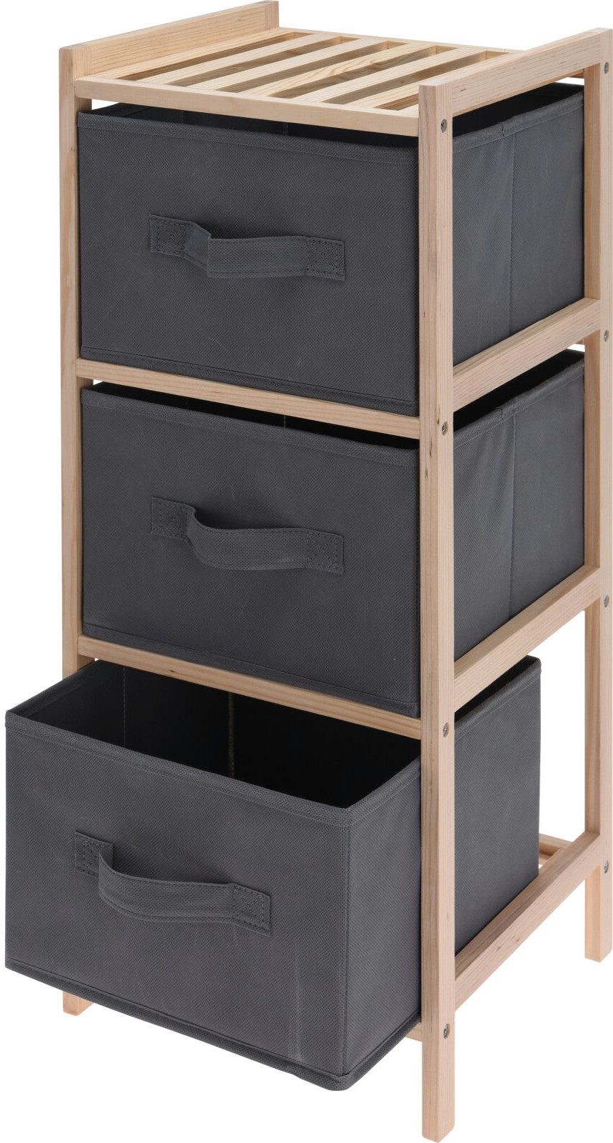 Koopman Mehrzweckregal Badregal Aufbewahrungsregal Regal Holz 65x27x25cm 3 Fächer, 1-tlg., 3 Stofffächer, 3 Ebenen, Mit Griff, Standsicher, Schlicht