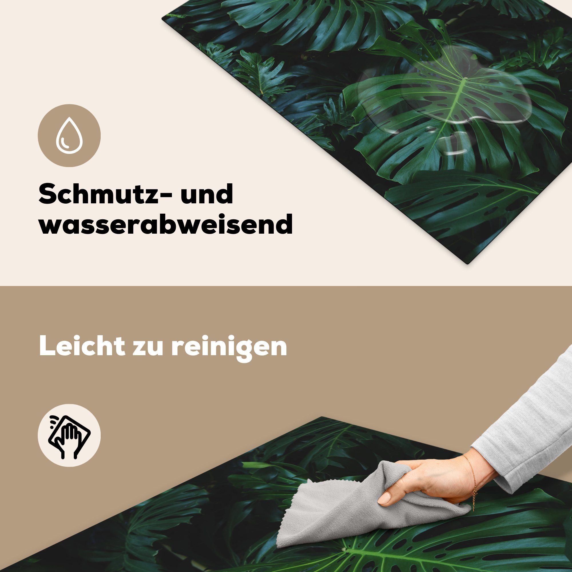 (1 Grün, 81x52 Induktionskochfeld - Schutz die Dschungel Laub - cm, für Ceranfeldabdeckung MuchoWow Herdblende-/Abdeckplatte tlg), Vinyl, küche,