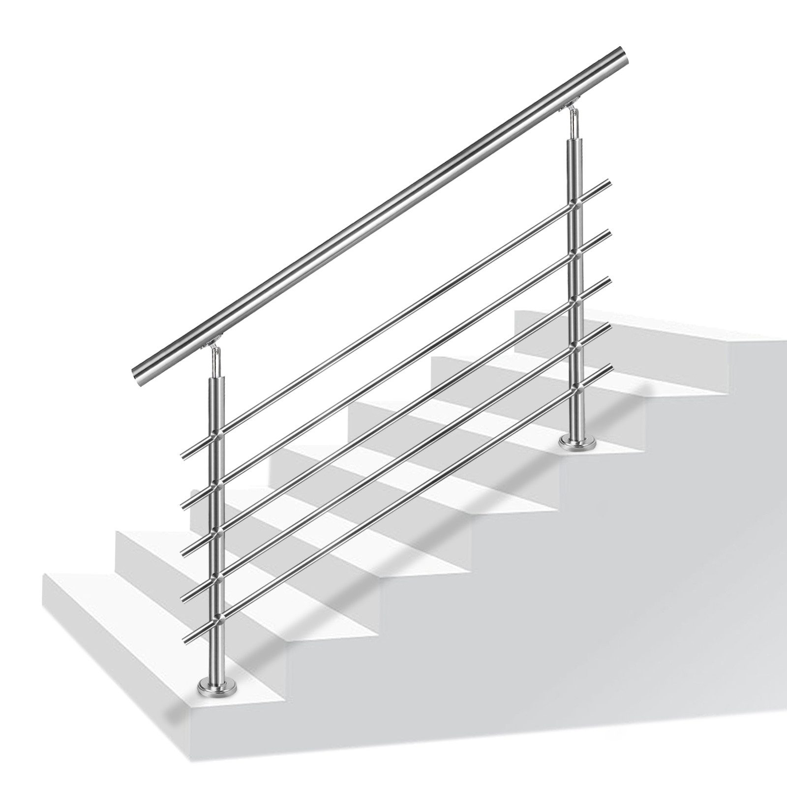 FIVMEN Treppengeländer Handlauf Edelstahl Geländer mit 2 Pfosten Brüstungsgeländer, 80 cm Länge, 5-tlg., für Treppen, Brüstung, Balkon