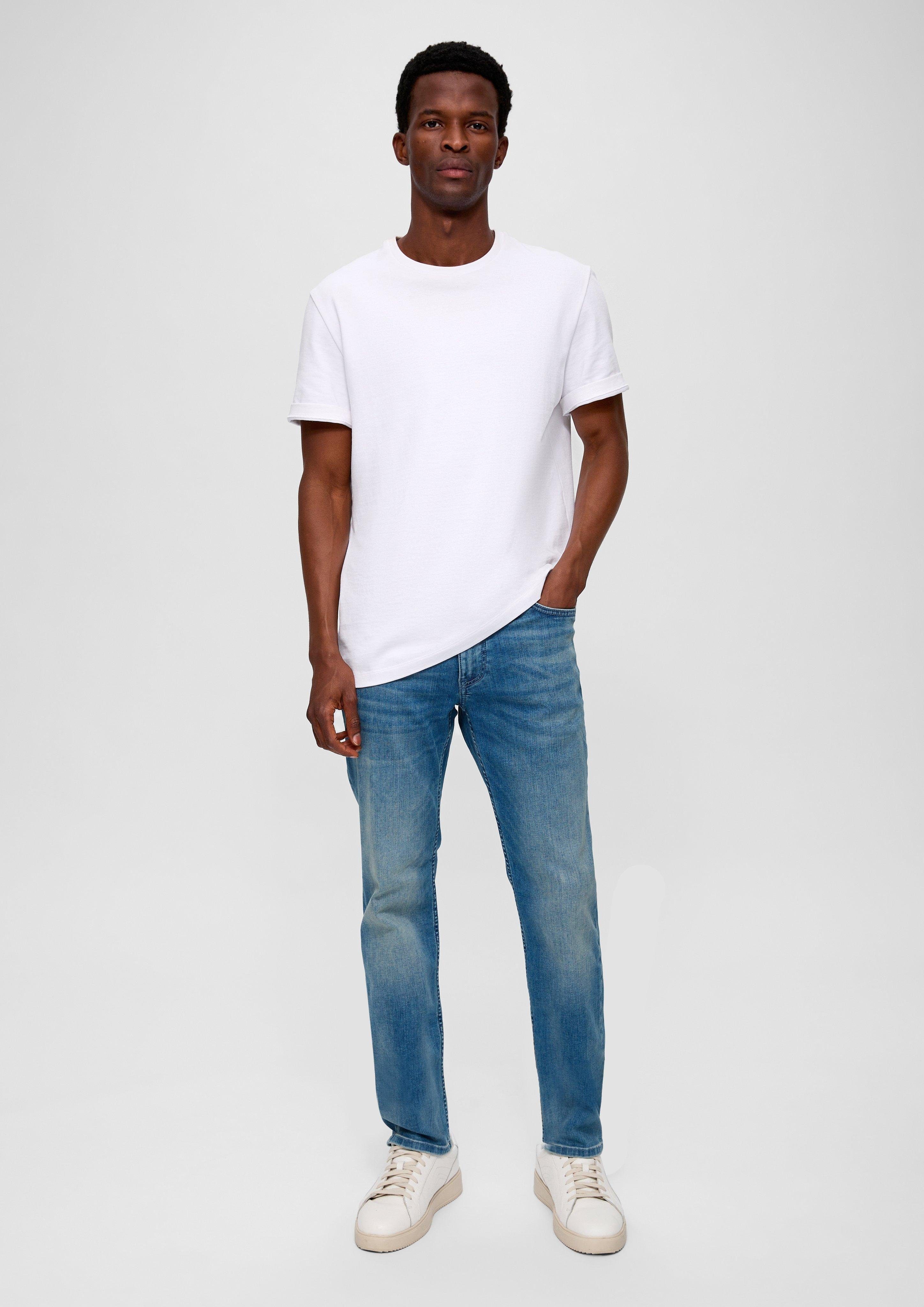 s.Oliver Stoffhose Jeans Keith / Slim Fit / Mid Rise / Straight Leg / Label Patch Waschung, Label-Patch blau