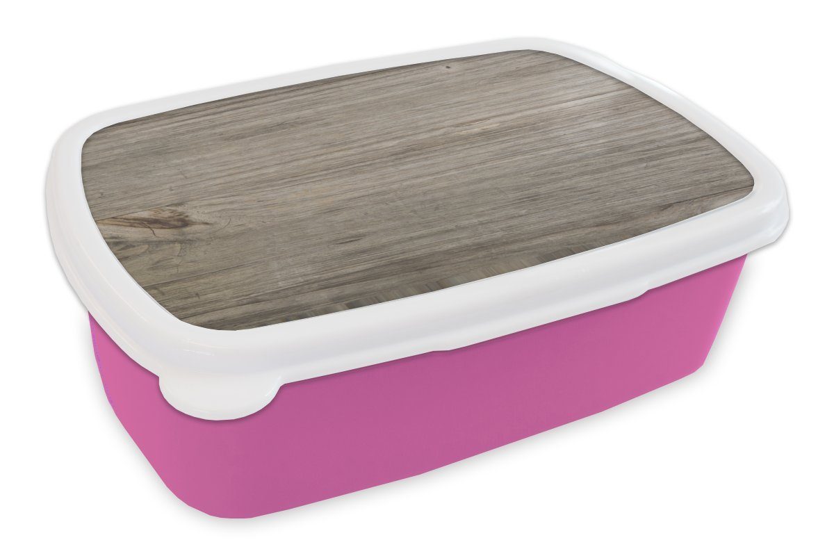 MuchoWow Lunchbox Holztextur mit grau-brauner Farbe, Kunststoff, (2-tlg), Brotbox für Erwachsene, Brotdose Kinder, Snackbox, Mädchen, Kunststoff rosa