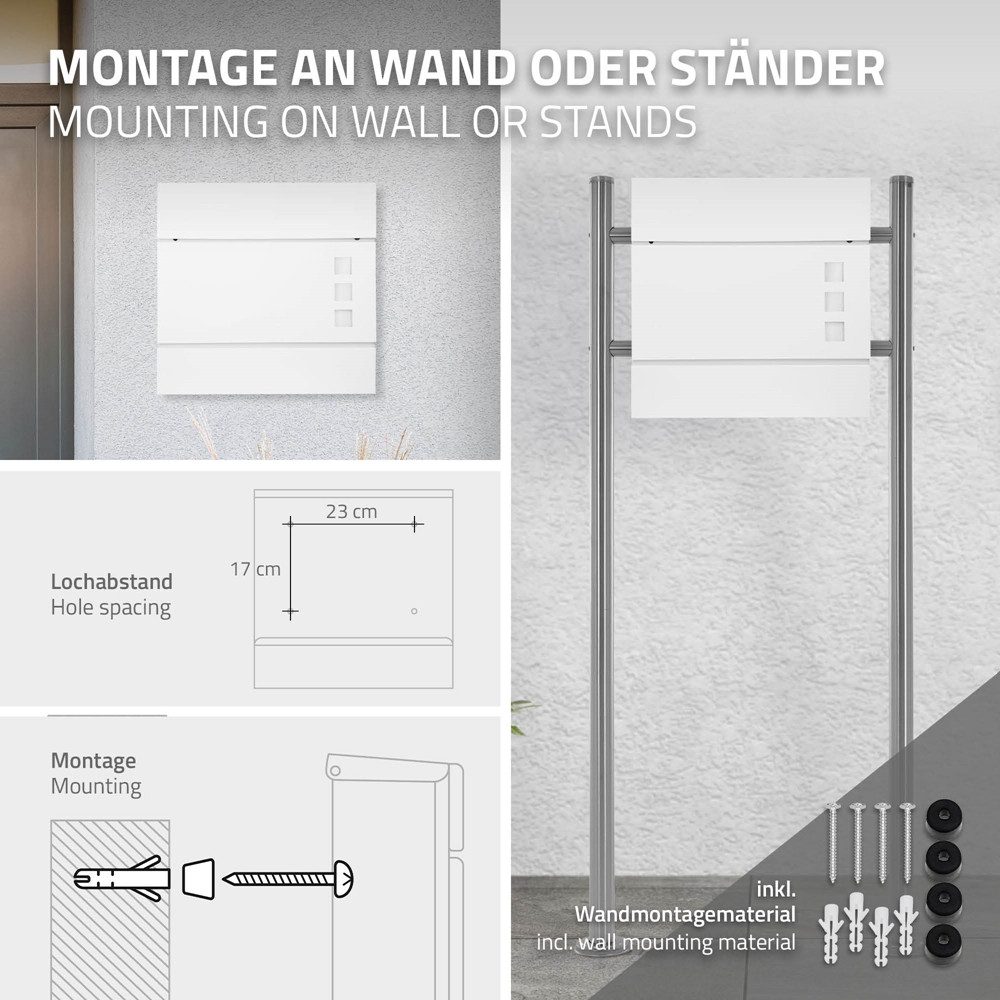 ML-DESIGN Briefkasten Wandbriefkasten Postkasten Design Briefkastenanlage Postbox Mailbox, Standbriefkasten mit Zeitungsfach Schloss und 2 Schlüssel aus Stahl – Bild 5 von 5
