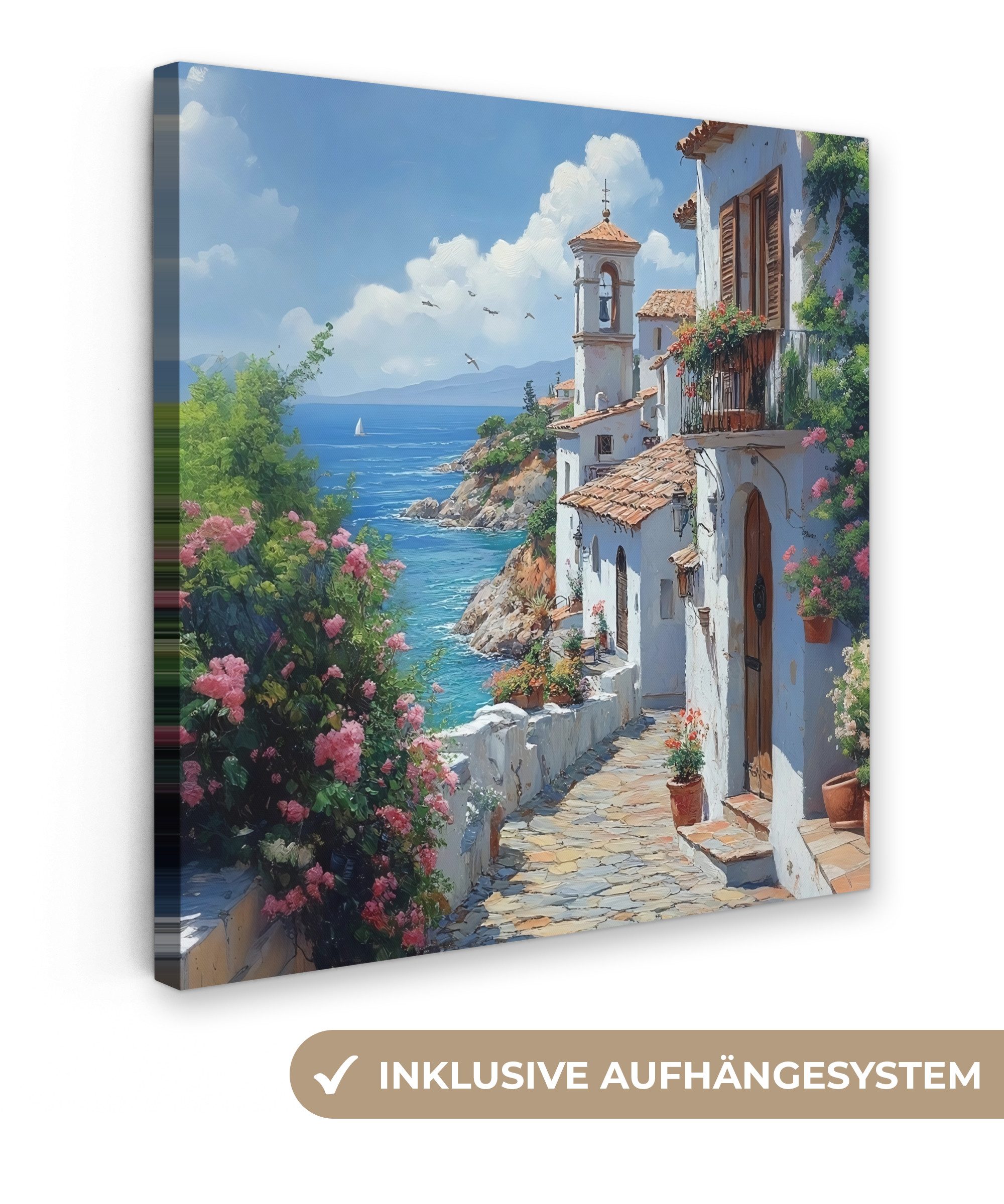 OneMillionCanvasses® Leinwandbild Häuser - Meer - Bäume - Blumen, Fotodruck günstig online kaufen