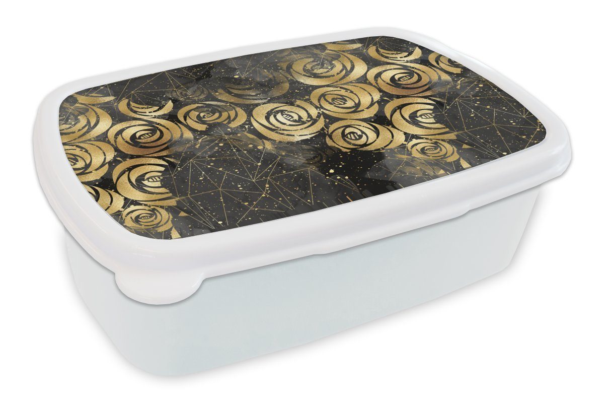 MuchoWow Lunchbox Marmor - Gold - Rose - Muster, Kunststoff, (2-tlg), Brotbox für Kinder und Erwachsene, Brotdose, für Jungs und Mädchen weiß