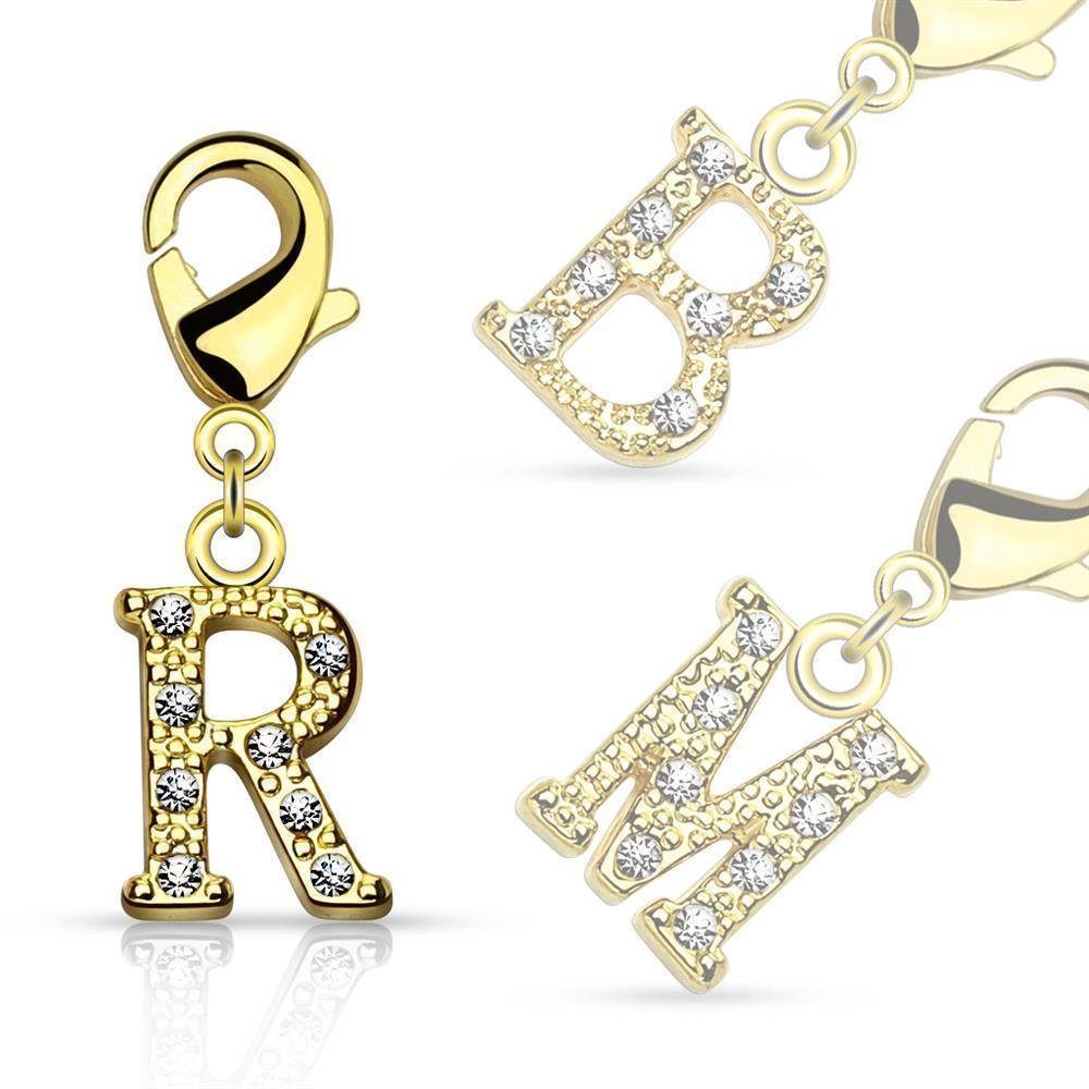 Gold (1-tlg), Unisex Buchstaben Messing Kristallanhänger Pendant aus Anhänger BUNGSA Halsketten