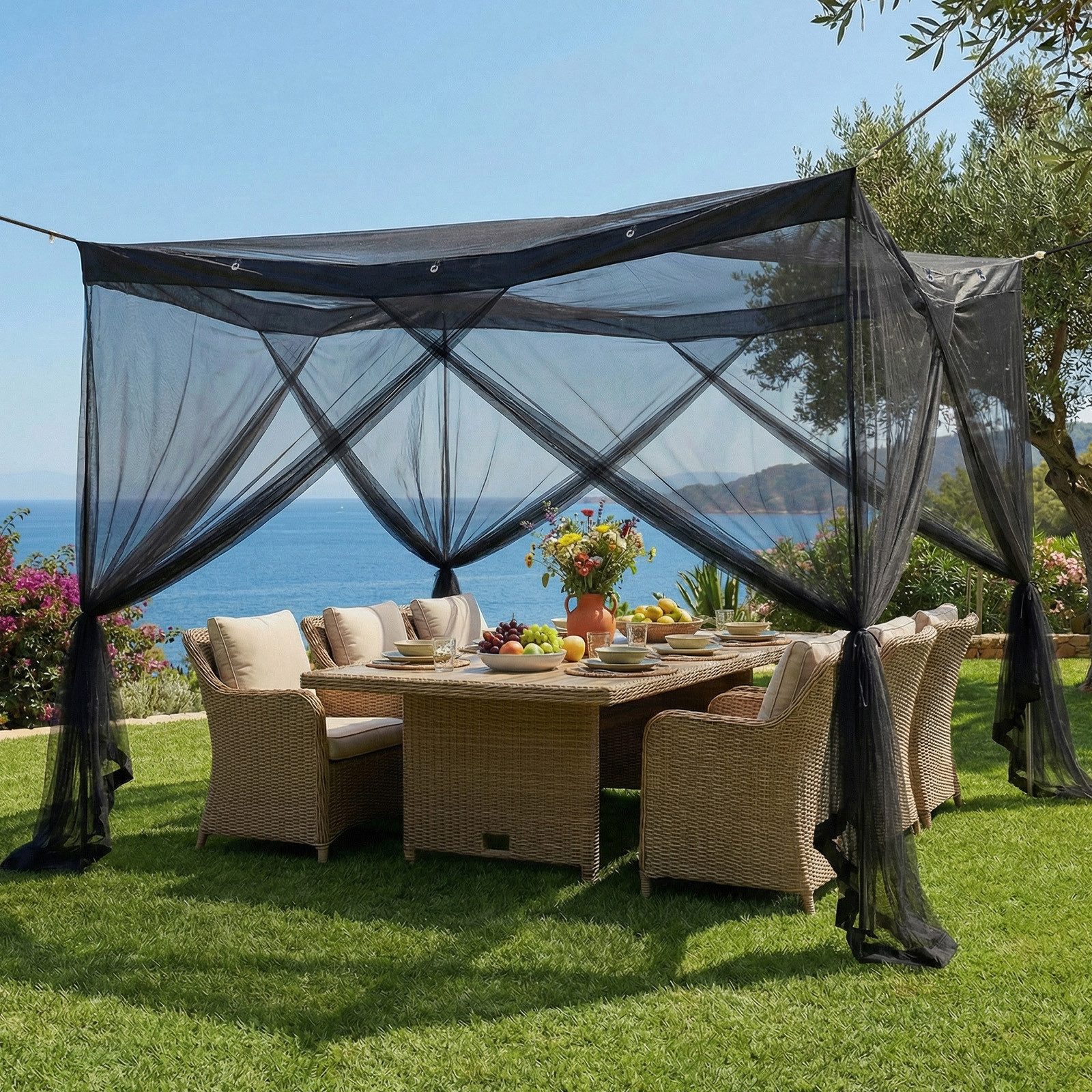 Sekey Moskitonetz Moskitonetz Pavillon 3,5x2,5x2,5m Insektenschutz Garten Outdoor Balkon, Fliegennetz für Pergola Garten groß Mückenschutz stabil