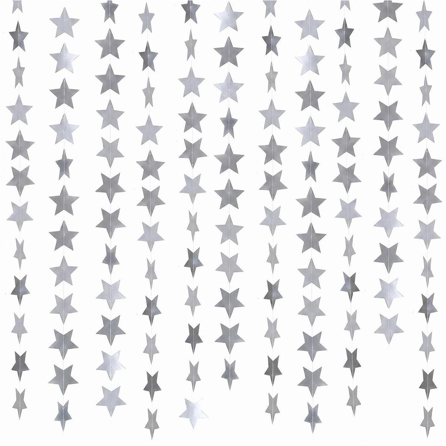 LuxusKollektion Girlande Sternen Girlande 4m 4St Glitzer Gold Silber Deko