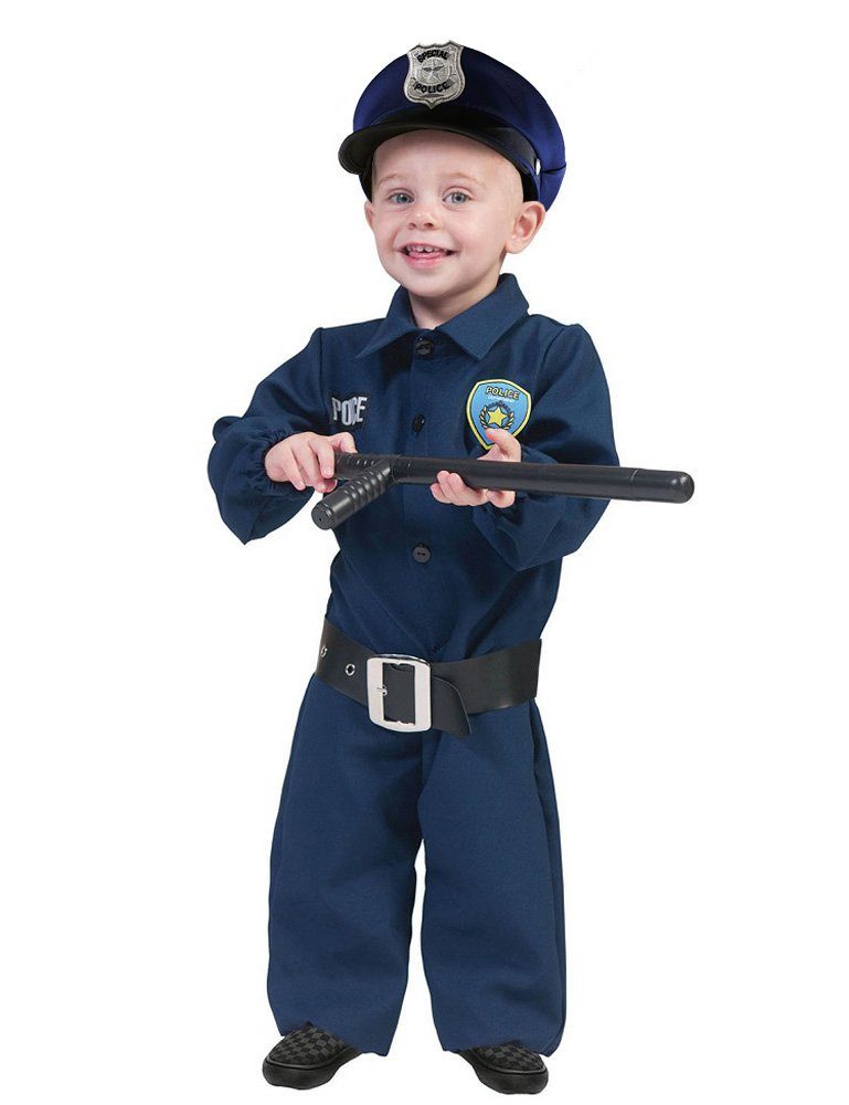 Funny Fashion Polizei-Kostüm Policeman Polizist Baby Kostüm mit Mütze -  Blau, Jungen Kleinkind Verkleidung