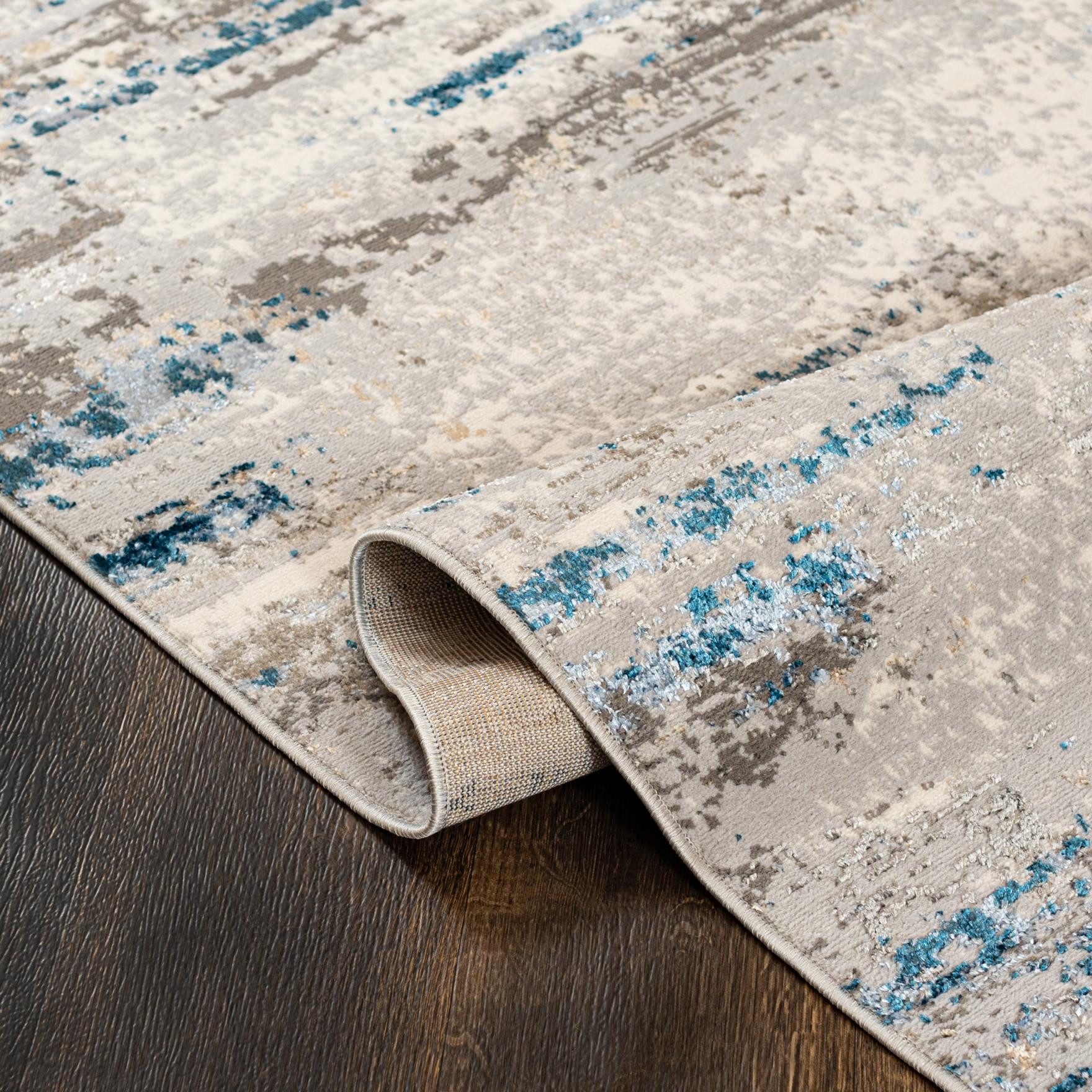 Mazovia Designteppich Modern Abstrakt Anthrazit Blau Wohnzimmer, Schlafzimmer, Esszimmer, Fußbodenheizung – Bild 5 von 5