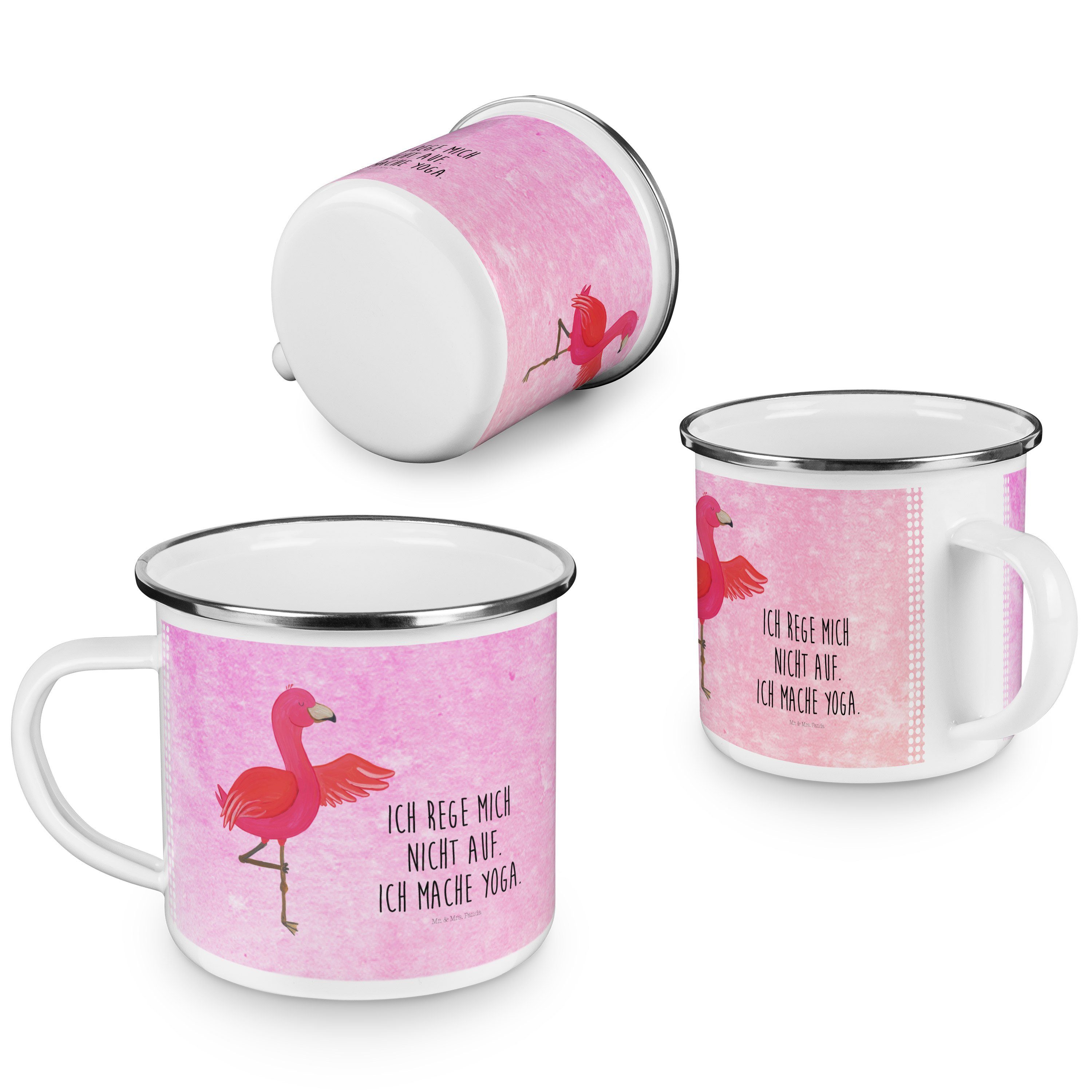 Yoga, Aquarell Campingbecher, - Panda Becher - Yoga Flamingo & Emaille Pink Geschenk, Emaille Mr. Mrs.