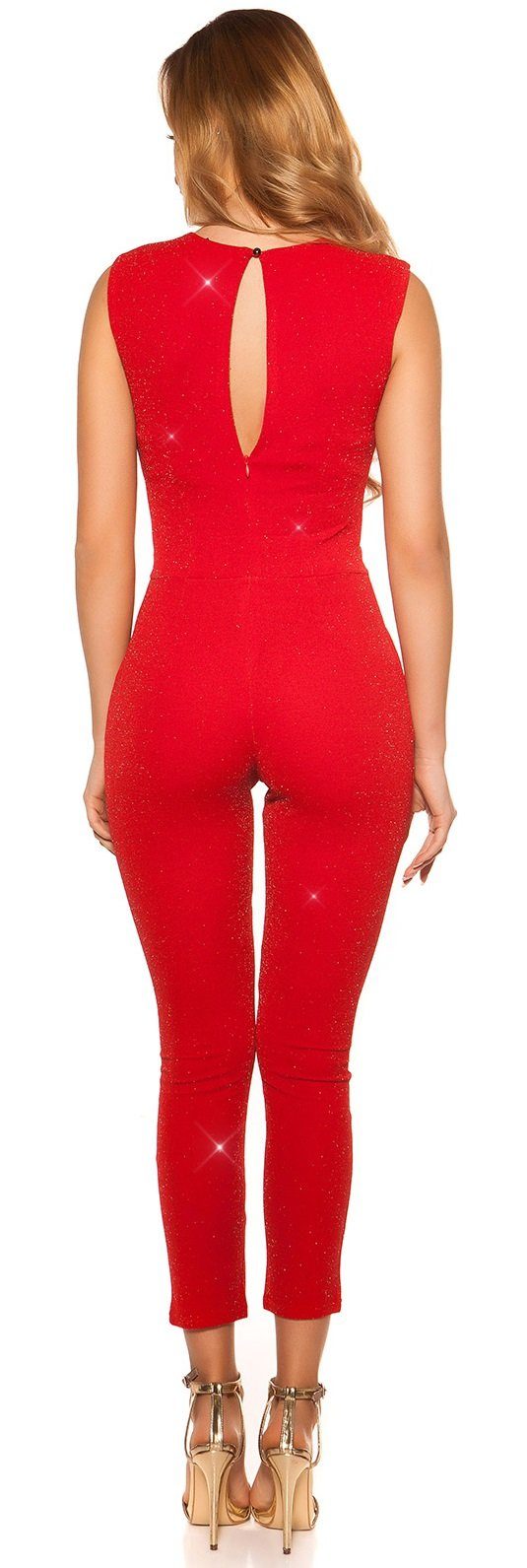 eleganter Schnalle, Jumpsuit Hosenanzug Glitzer-Overall mit Koucla Business rot Jumpsuit