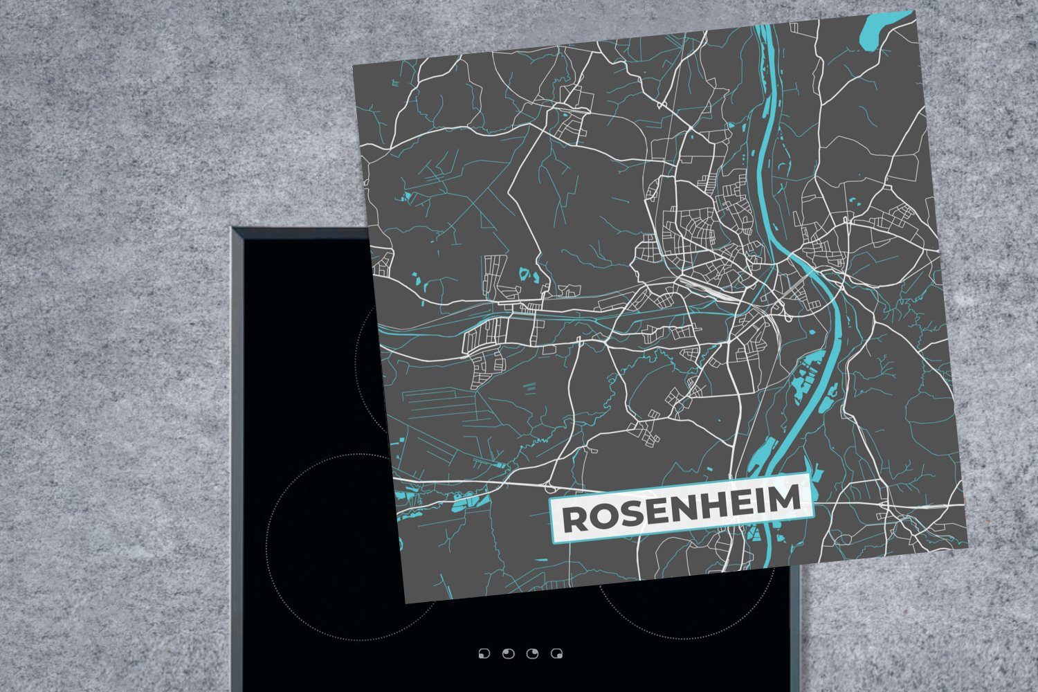 - für - tlg), MuchoWow Stadtplan - Karte (1 78x78 Rosenheim küche Herdblende-/Abdeckplatte Blau cm, Ceranfeldabdeckung, Arbeitsplatte Vinyl, Deutschland, -