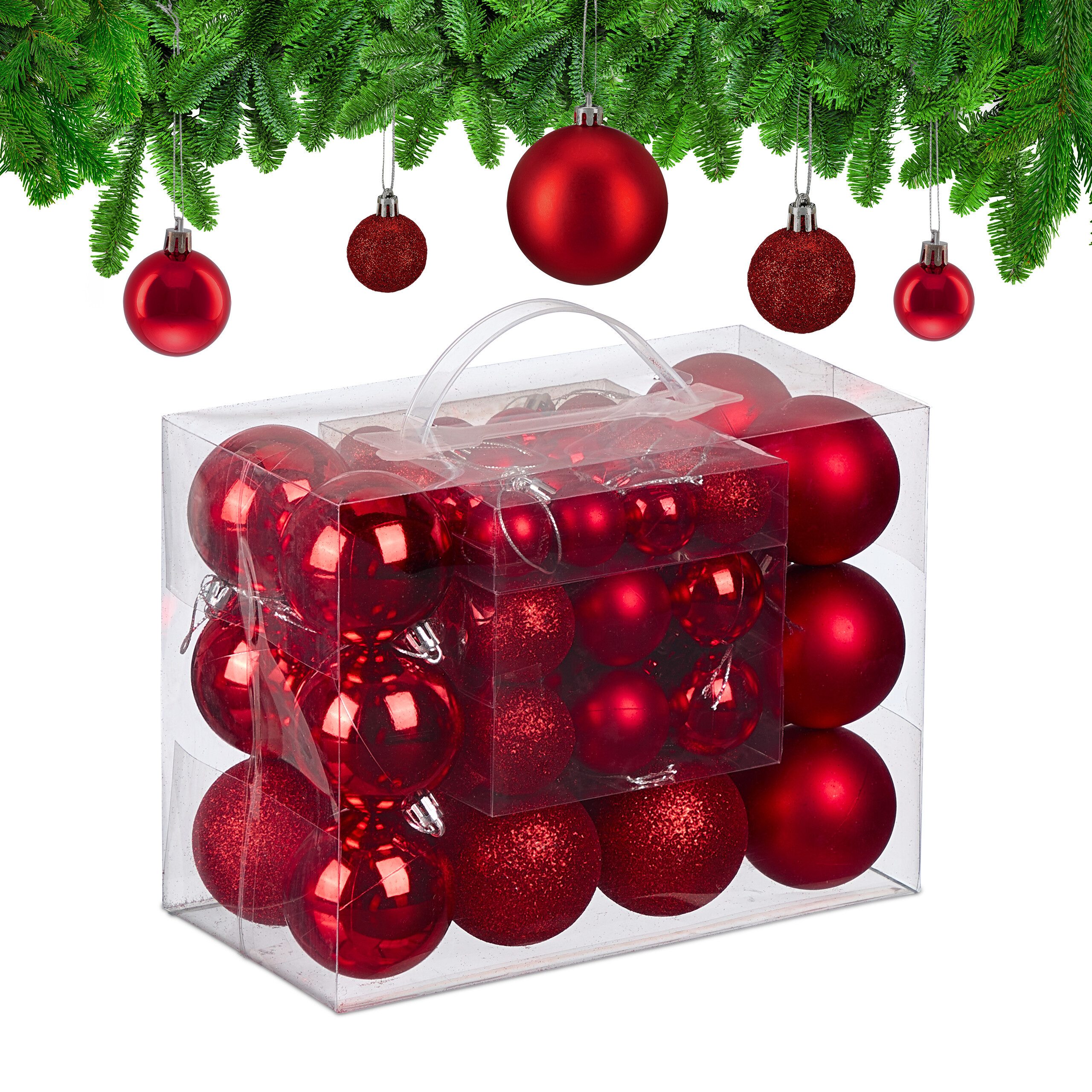 relaxdays Weihnachtsbaumkugel Weihnachtskugeln im 50er Set (50 St), rot